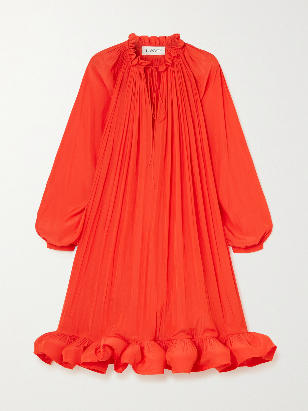 LANVIN TIE-DETAILED RUFFLED CHARMEUSE MINI DRESS