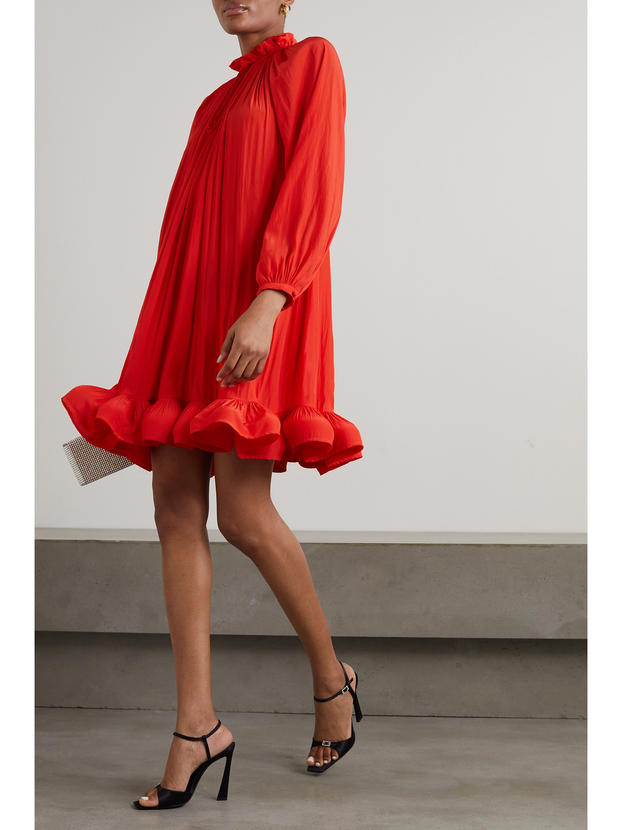 LANVIN TIE-DETAILED RUFFLED CHARMEUSE MINI DRESS