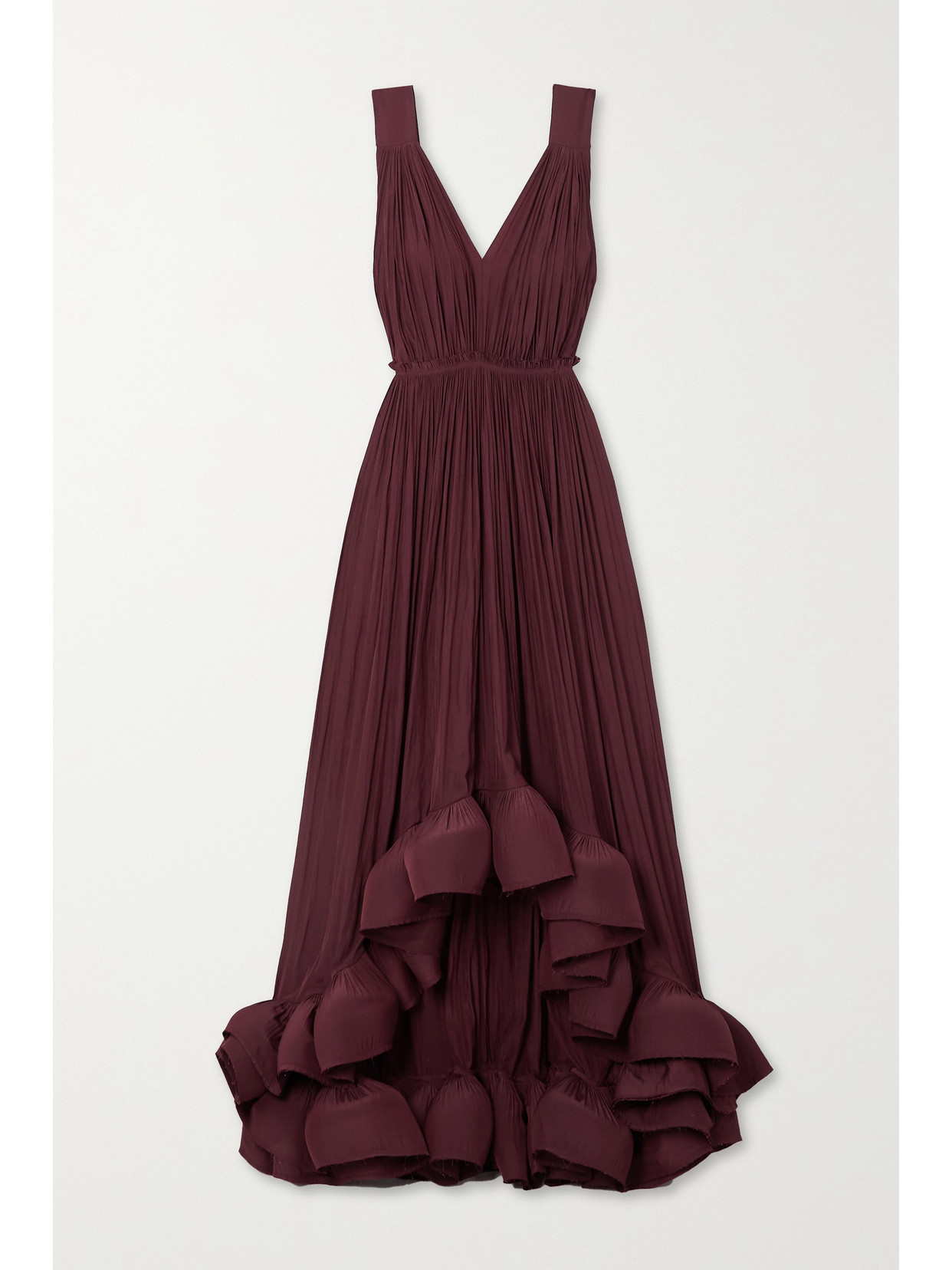 Lanvin - Pleated Ruffled Crepe Gown - Burgundy