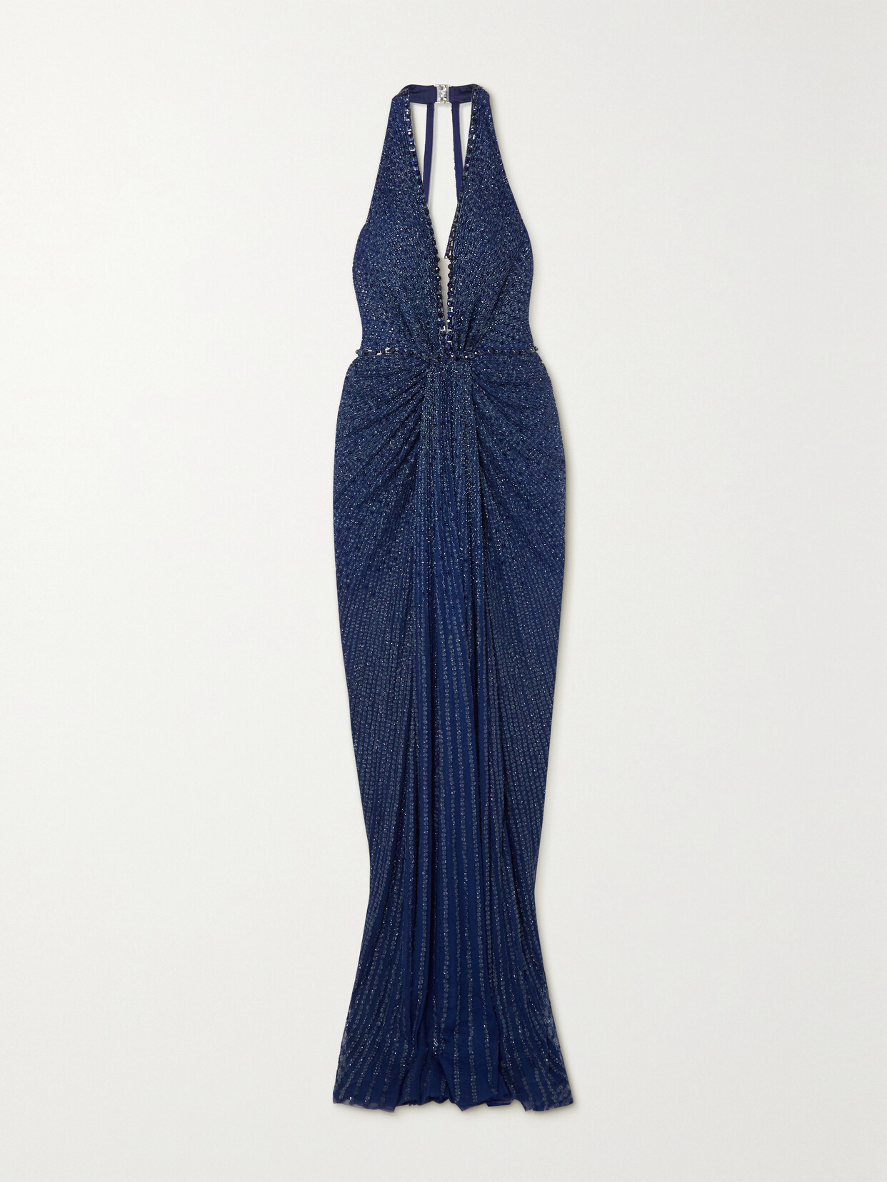 Jenny Packham Zooey Embellished Tulle Halterneck Gown In Blau