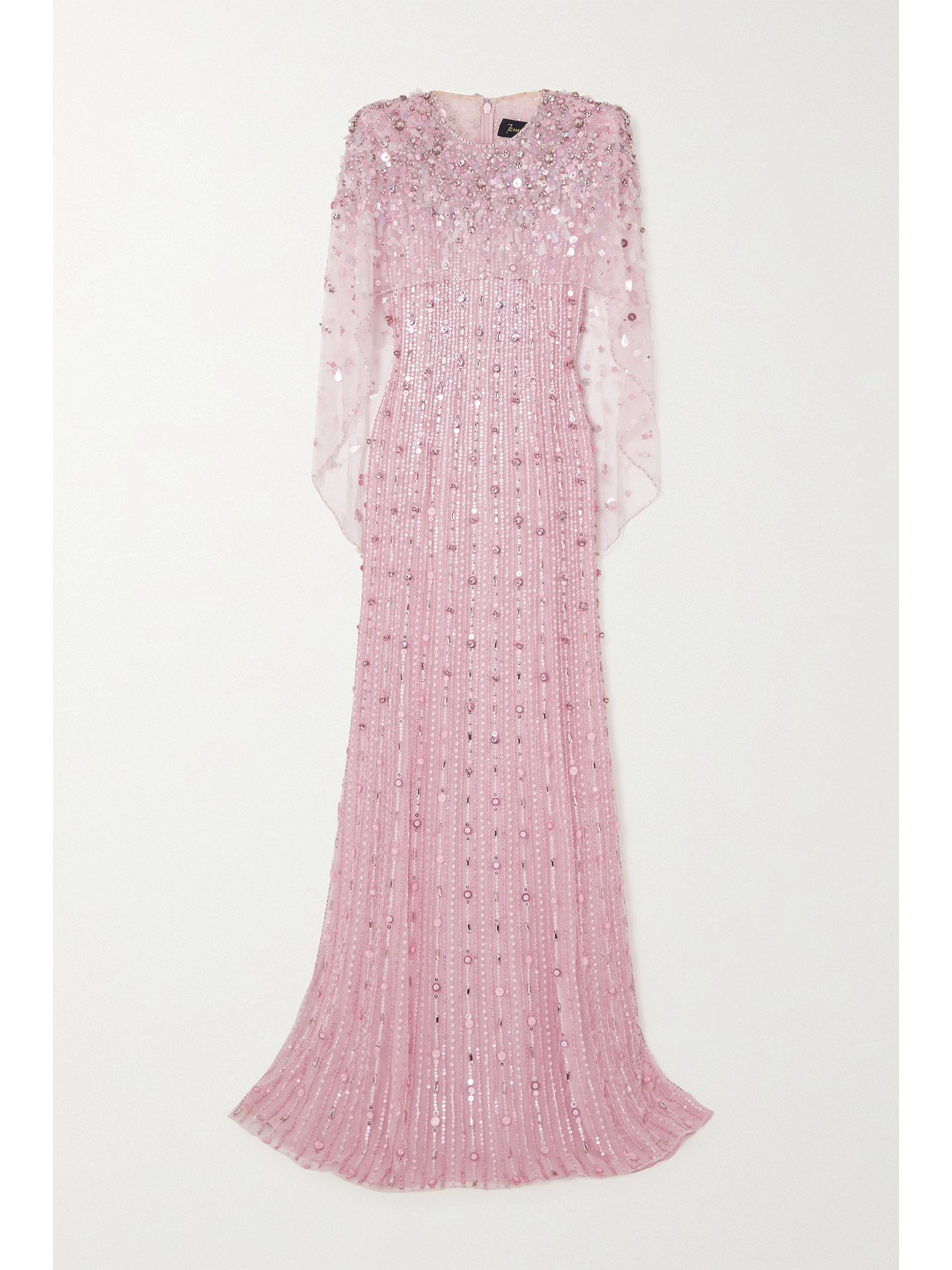 JENNY PACKHAM NETTIE EMBELLISHED CAPE-EFFECT TULLE AND SATIN GOWN