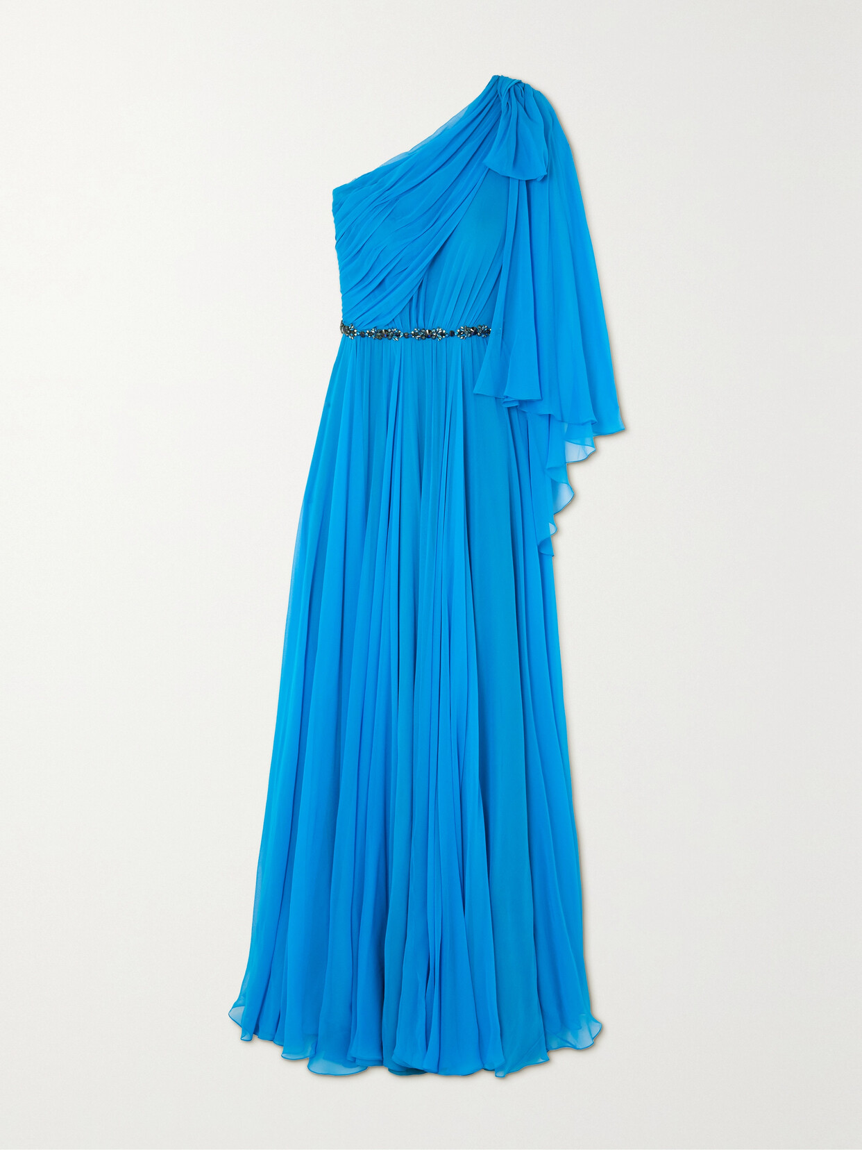 Jenny Packham - Marlowe One-shoulder Crystal-embellished Draped Chiffon Gown - Blue