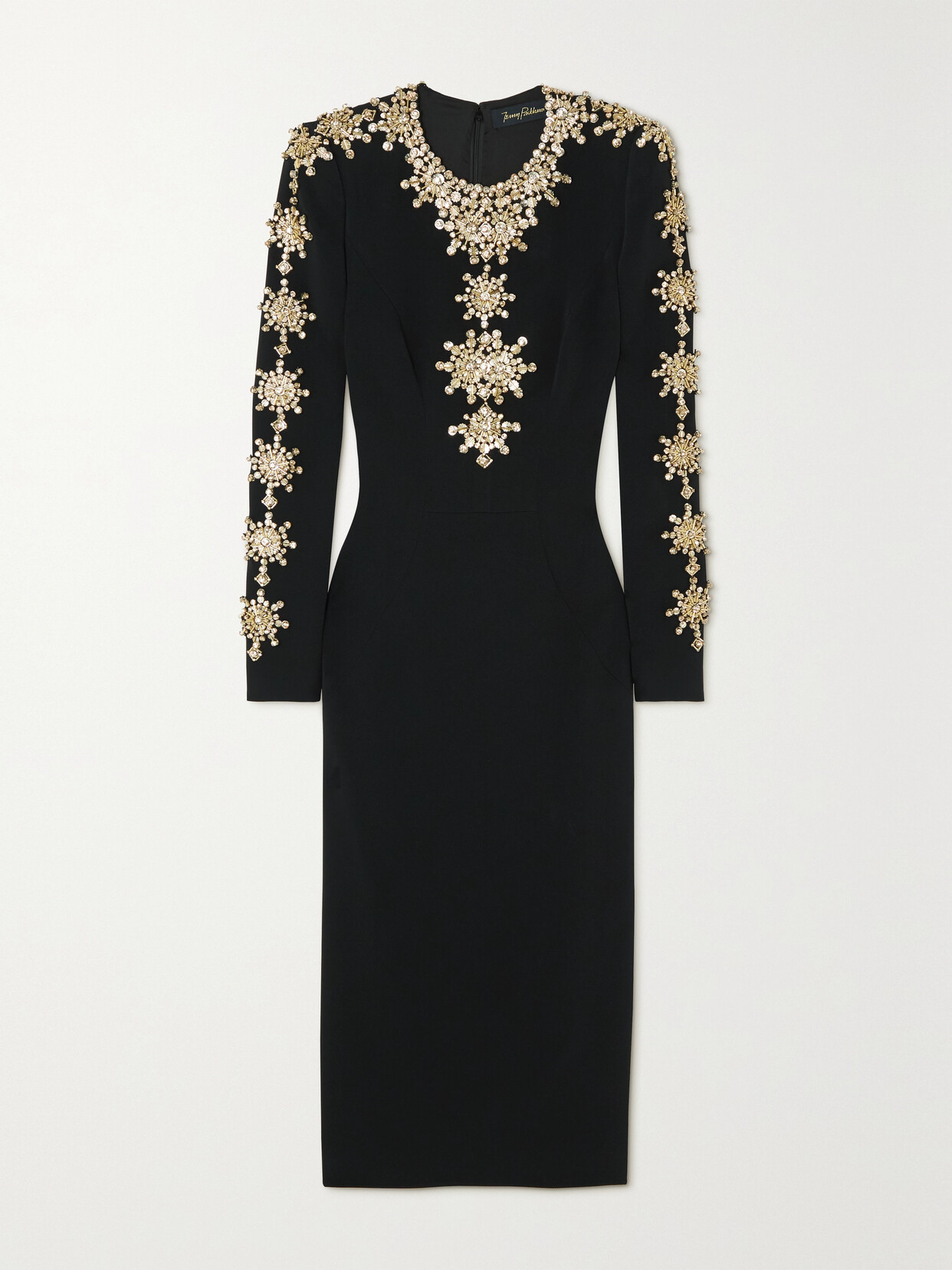 Jenny Packham - Ester Embellished Stretch-crepe Midi Dress - Black