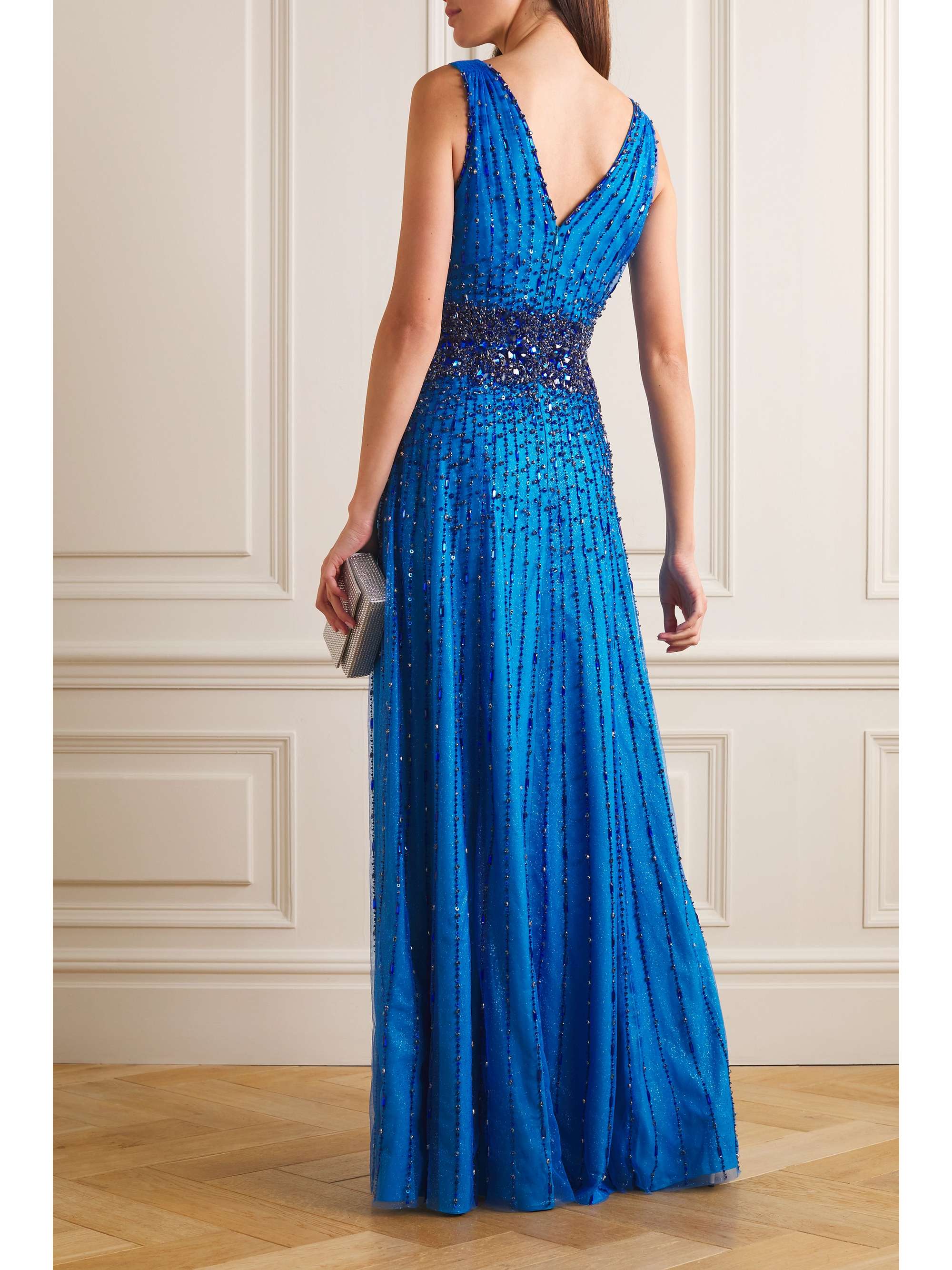 JENNY PACKHAM Sissy 带缀饰亮片金葱绢网缎布连衣裙