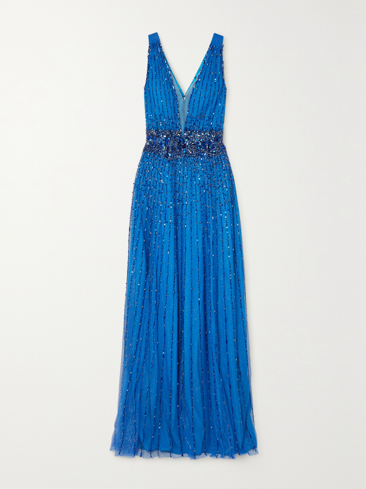 Jenny Packham - Sissy Embellished Glittered Tulle And Satin Dress - Blue