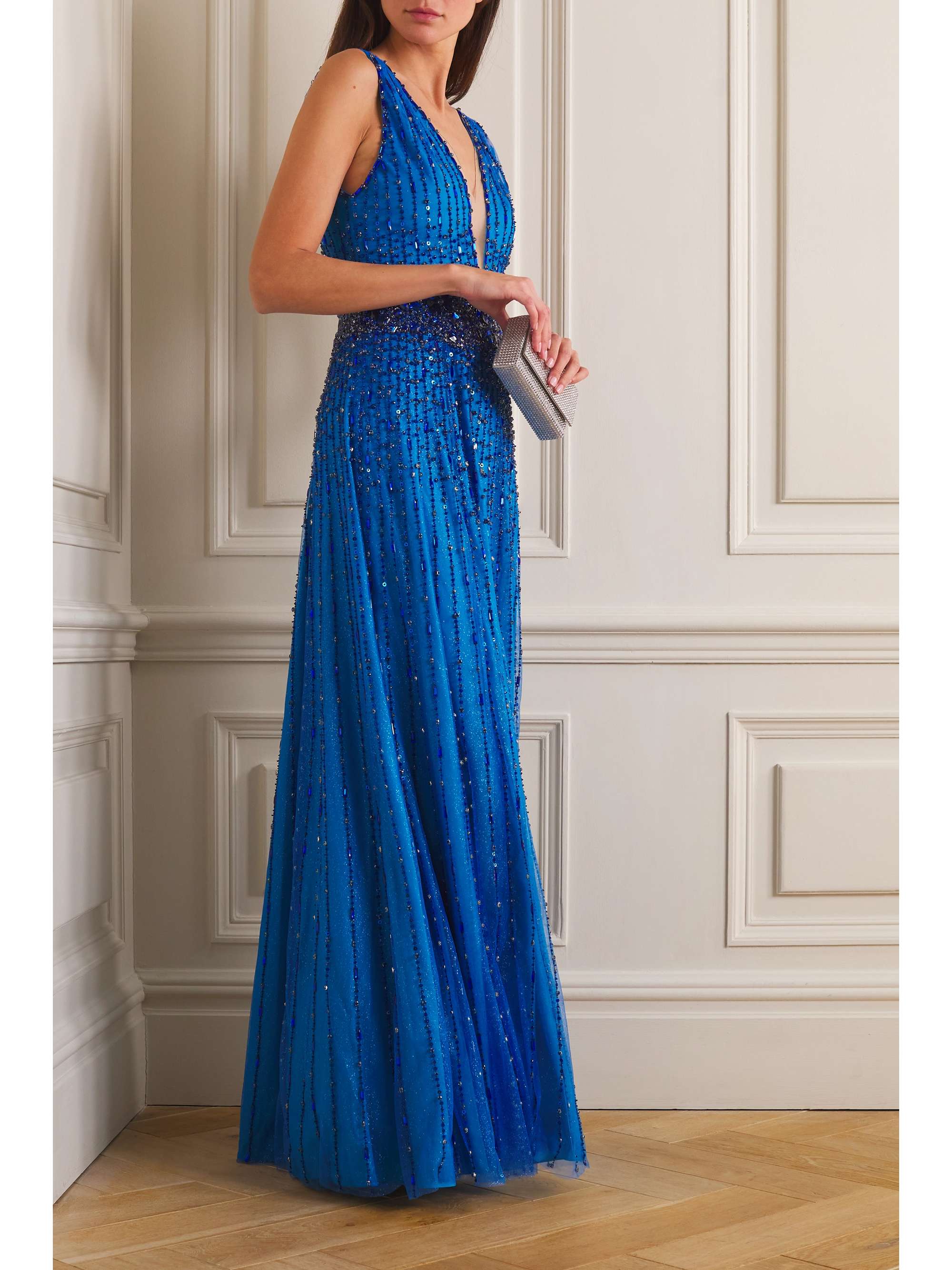 JENNY PACKHAM Sissy 带缀饰亮片金葱绢网缎布连衣裙