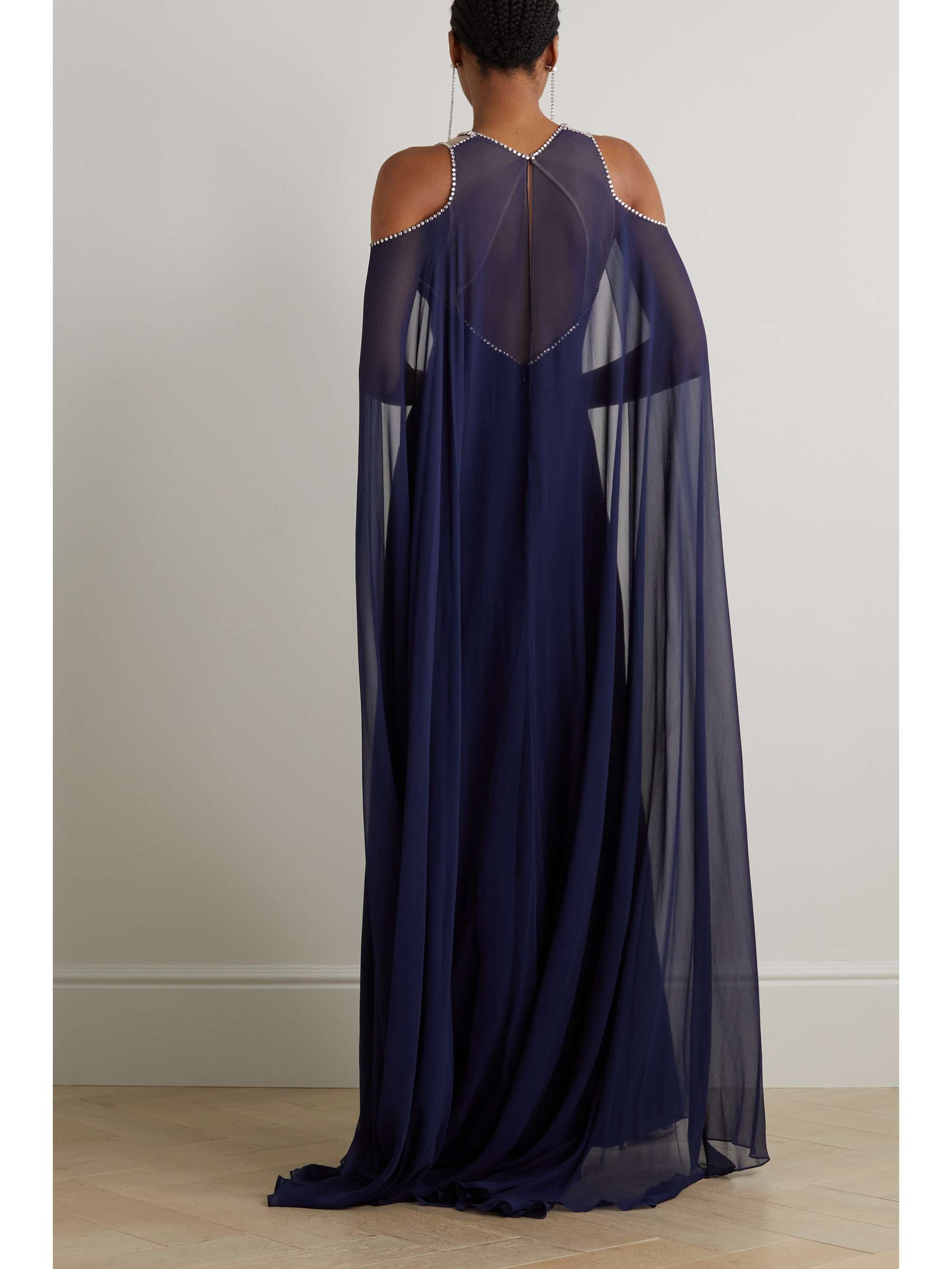 JENNY PACKHAM Vivien 挖肩披风效果带缀饰绉纱雪纺绸礼服
