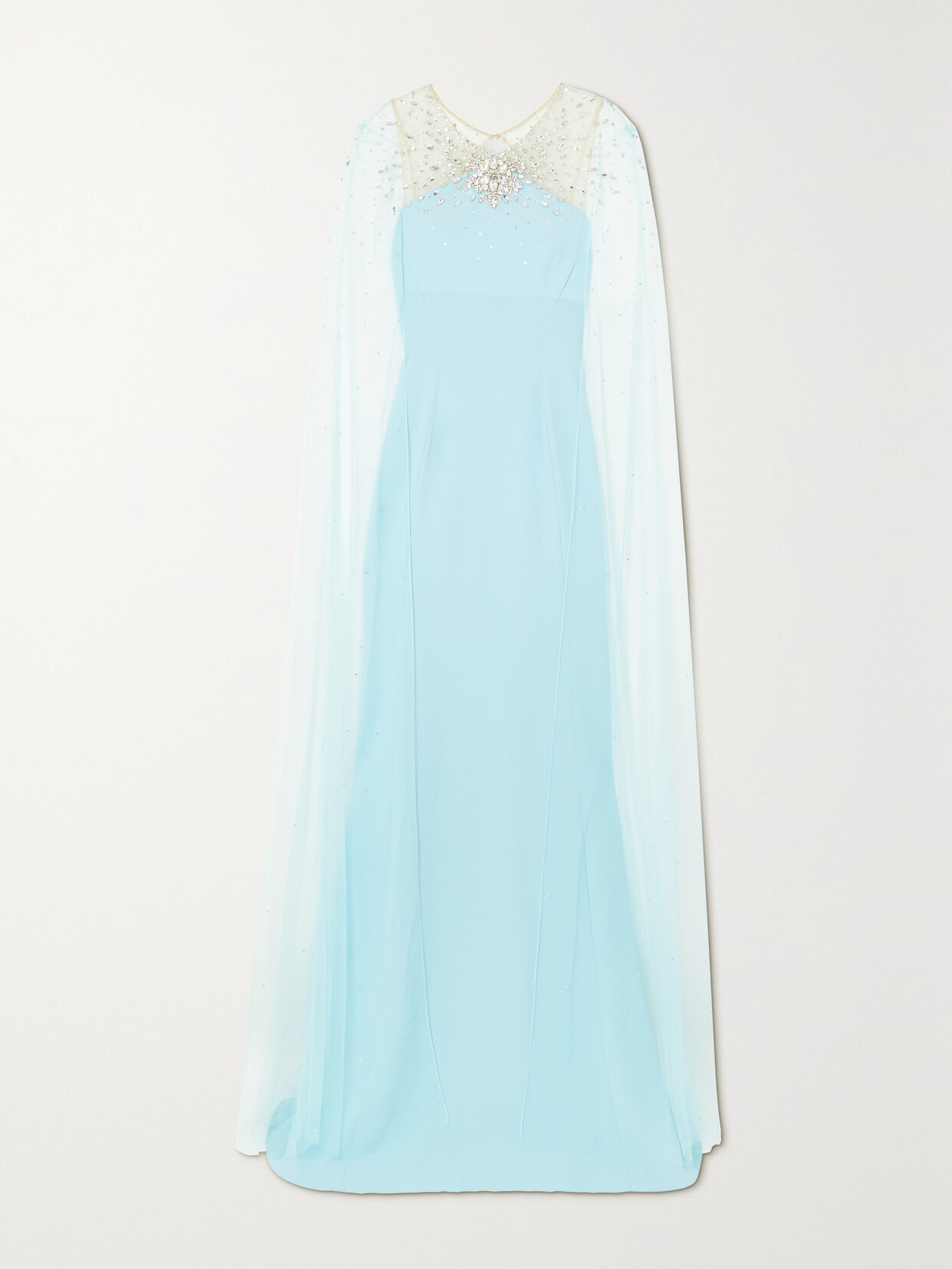 Jenny Packham - Wren Cape-effect Crystal-embellished Tulle And Stretch-crepe Gown - Blue