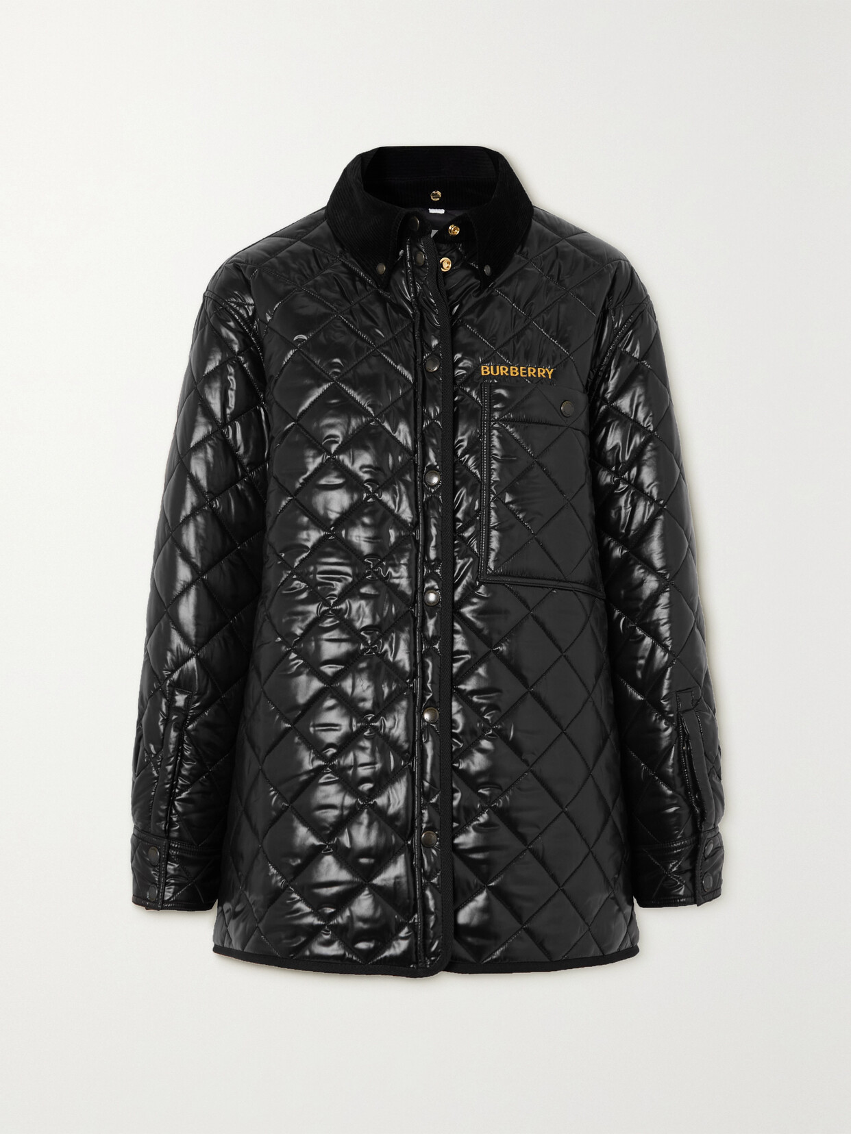 Burberry - Cotton-corduroy And Leather-trimmed Quilted Glossed-shell Jacket - Black