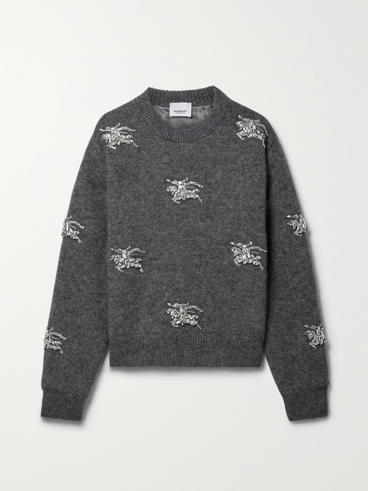 Burberry - Crystal-embellished Wool-blend Sweater - Gray