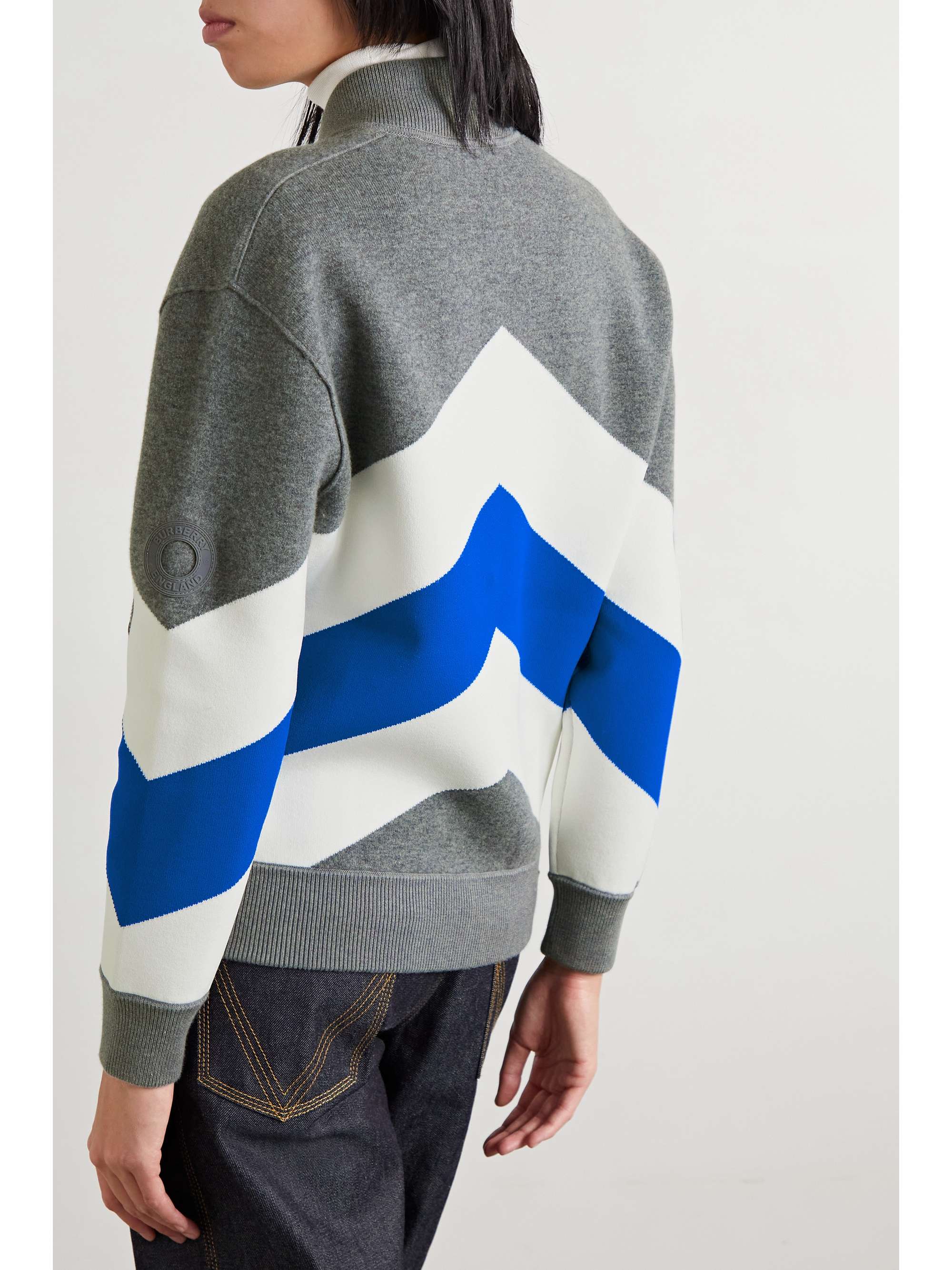 BURBERRY Striped stretch-knit bomber jacket