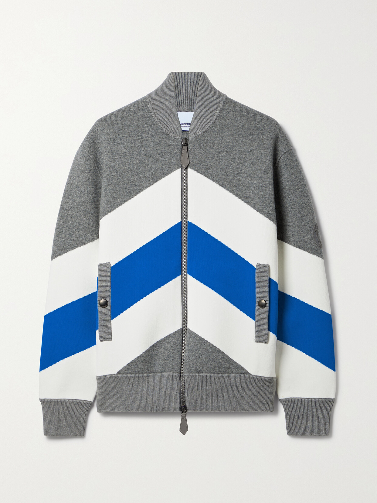 Burberry Striped Stretch-knit Bomber Jacket In Grey