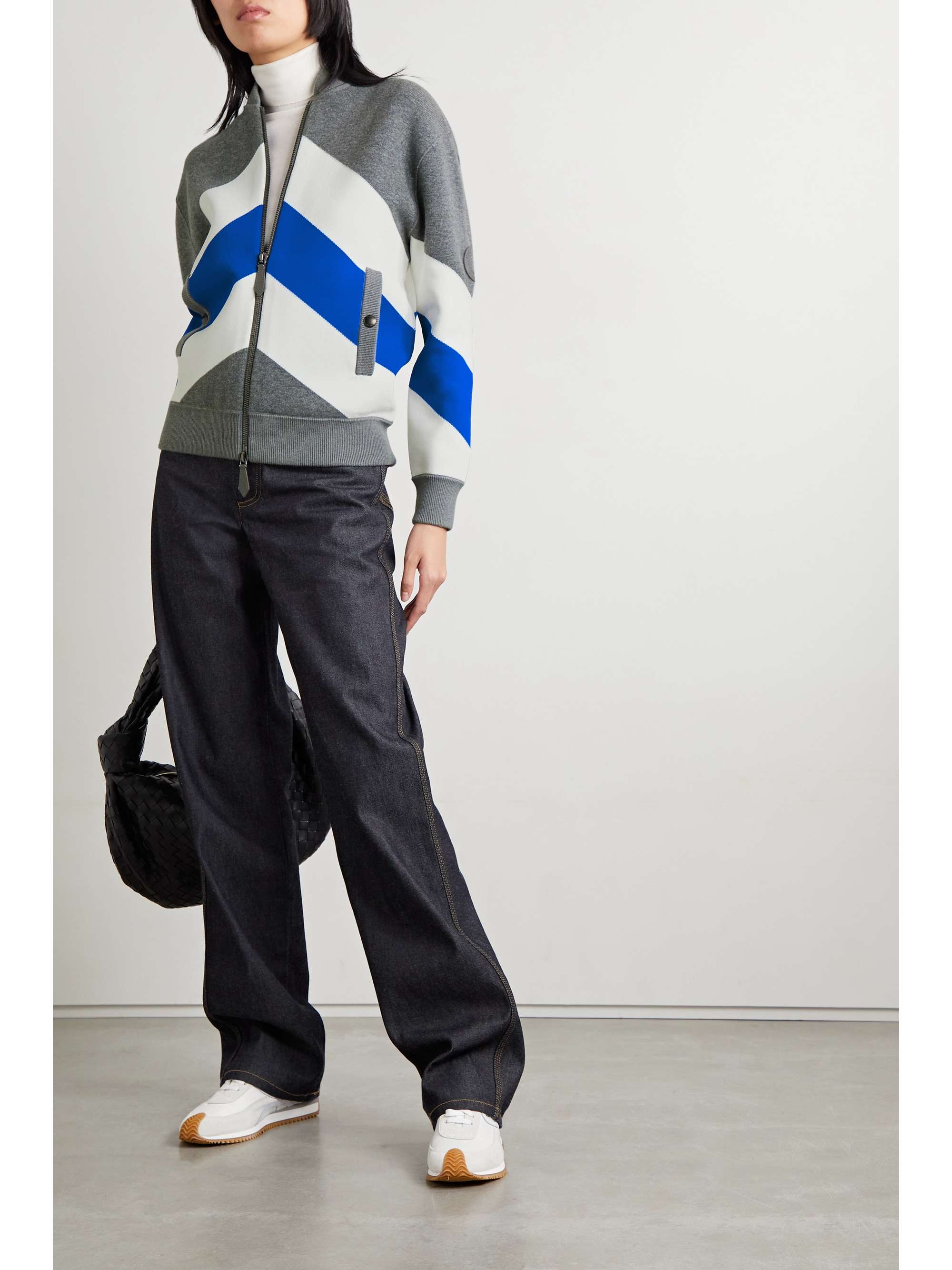 BURBERRY Striped stretch-knit bomber jacket