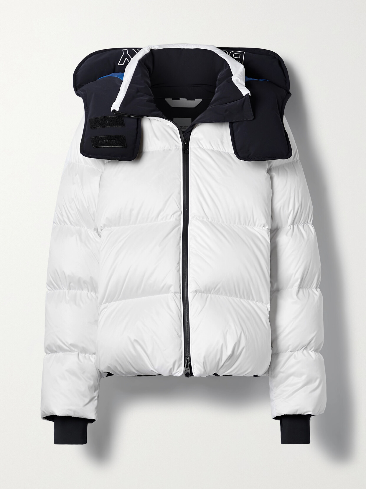 Burberry Cropped Hooded Quilted Shell Coat - White