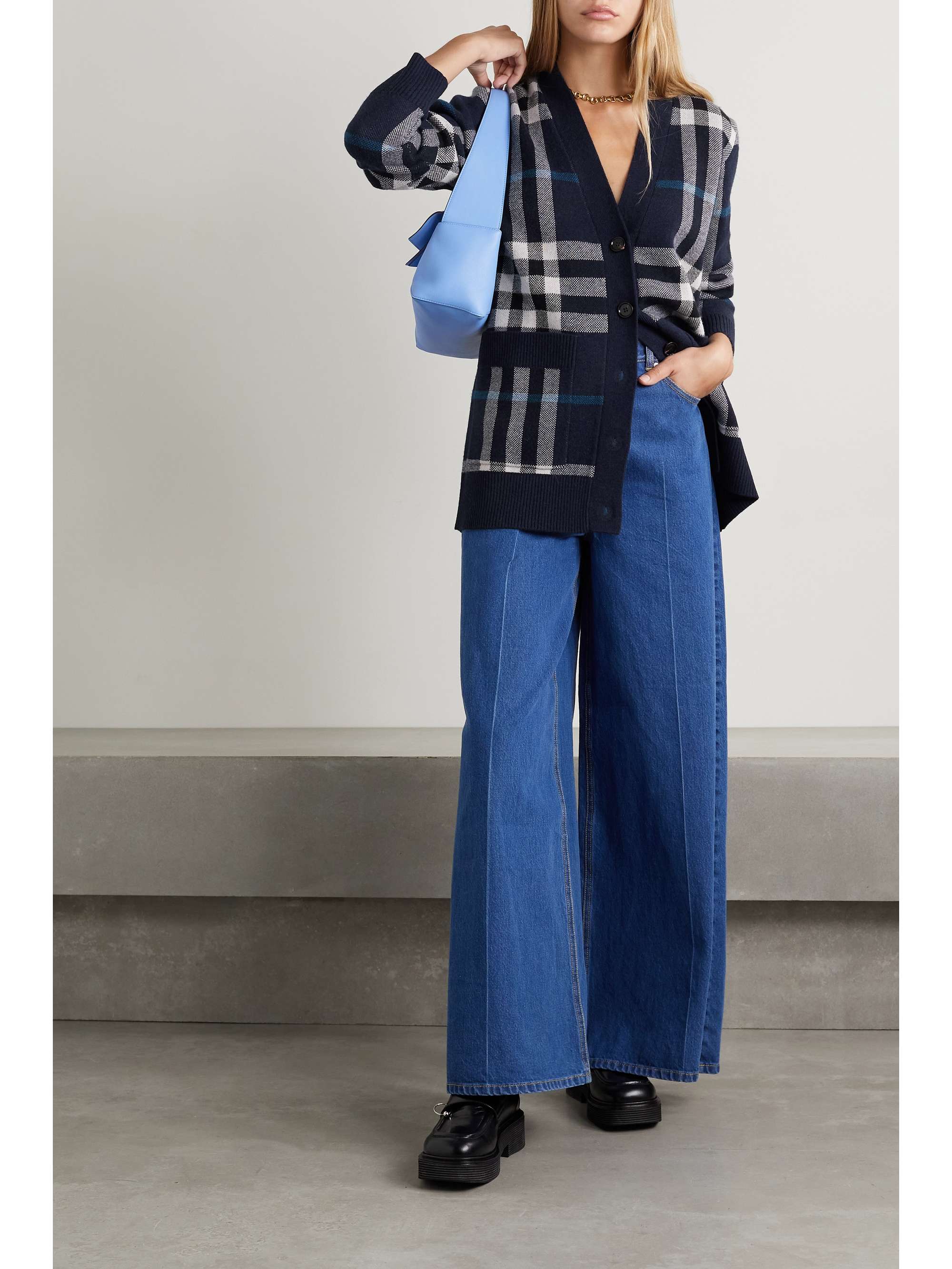 BURBERRY Checked wool and cashmere-blend cardigan