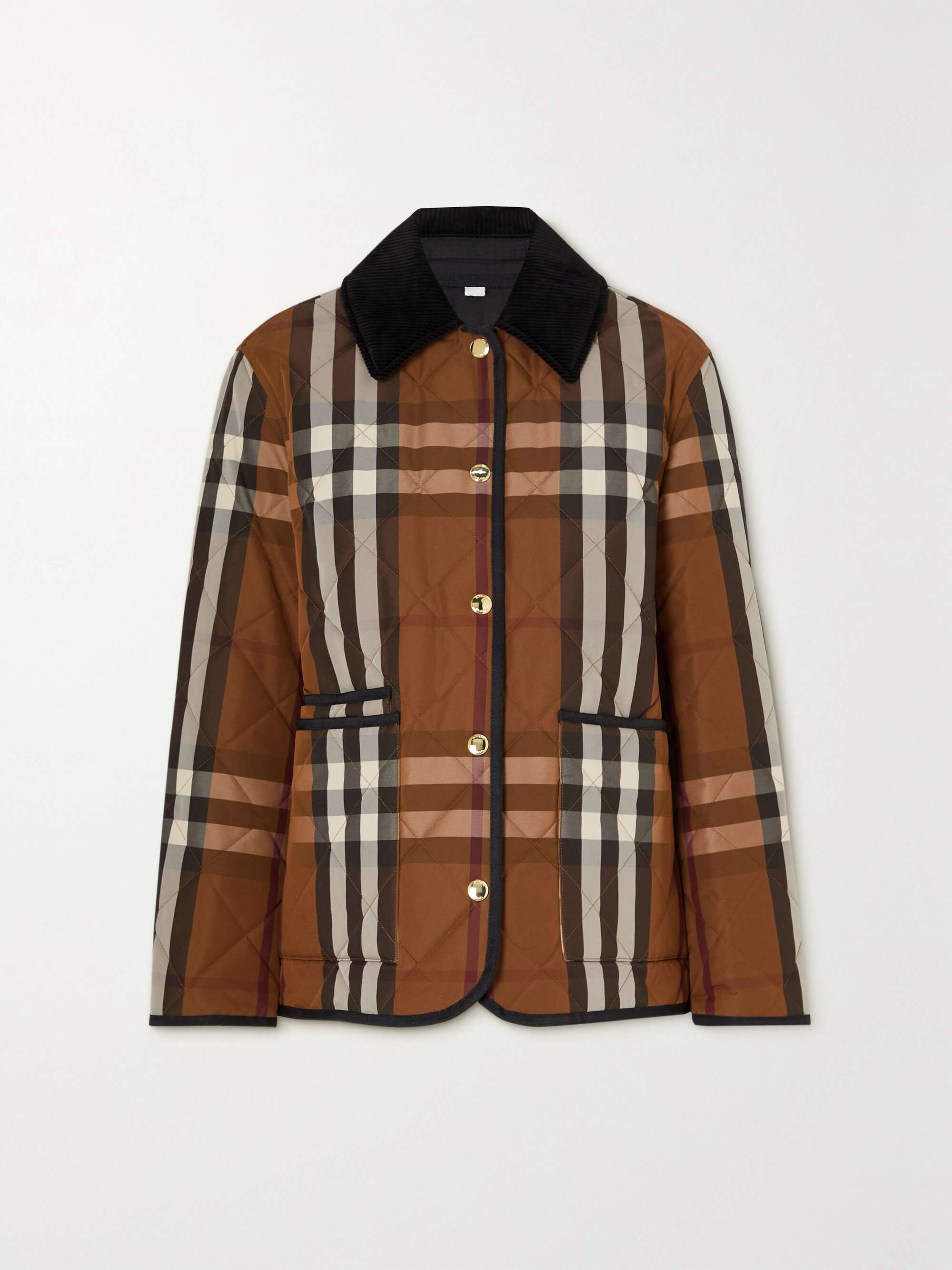 Corduroy trimmed checked quilted shell jacket