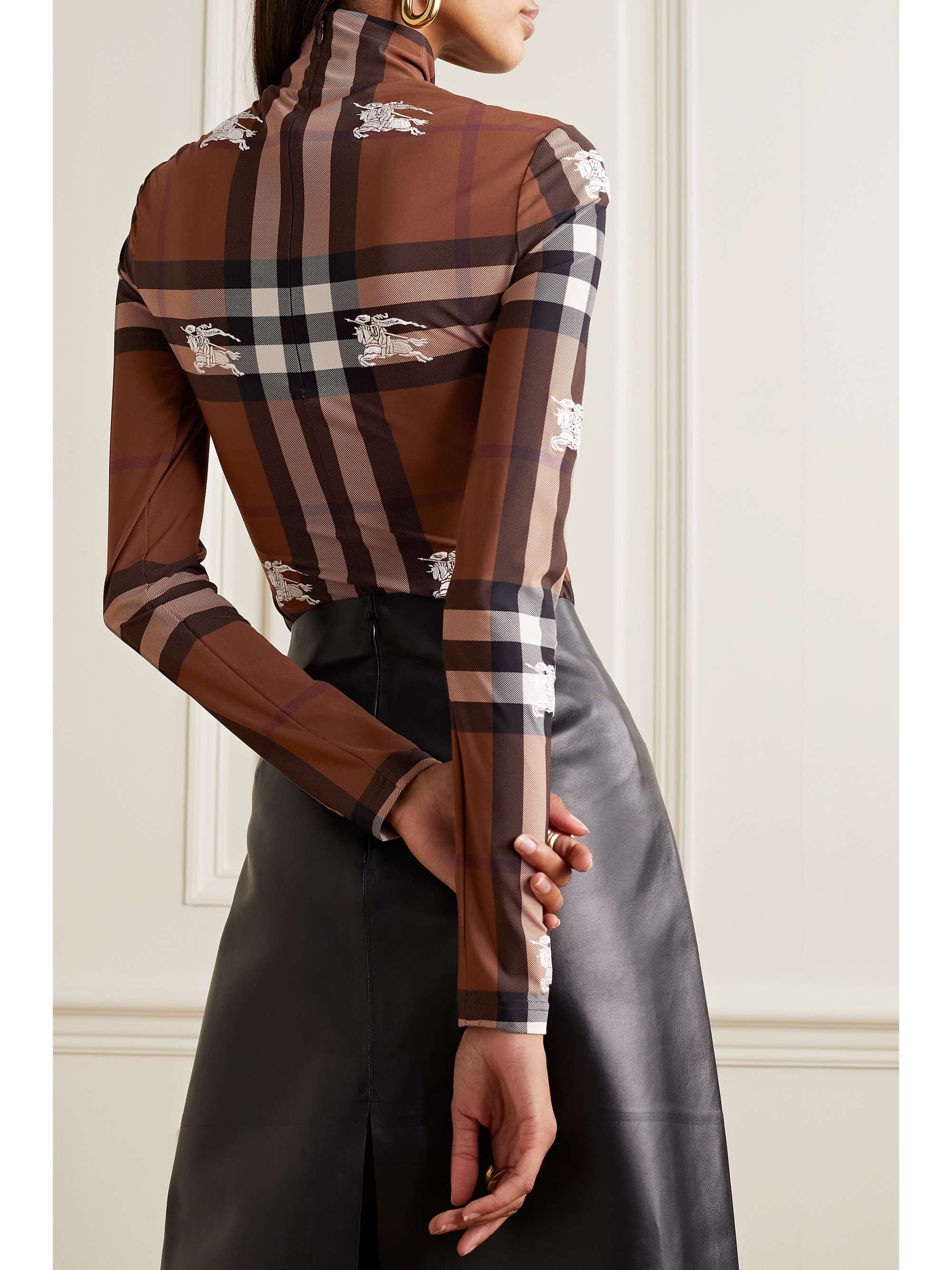 BURBERRY Checked embroidered stretch-jersey bodysuit