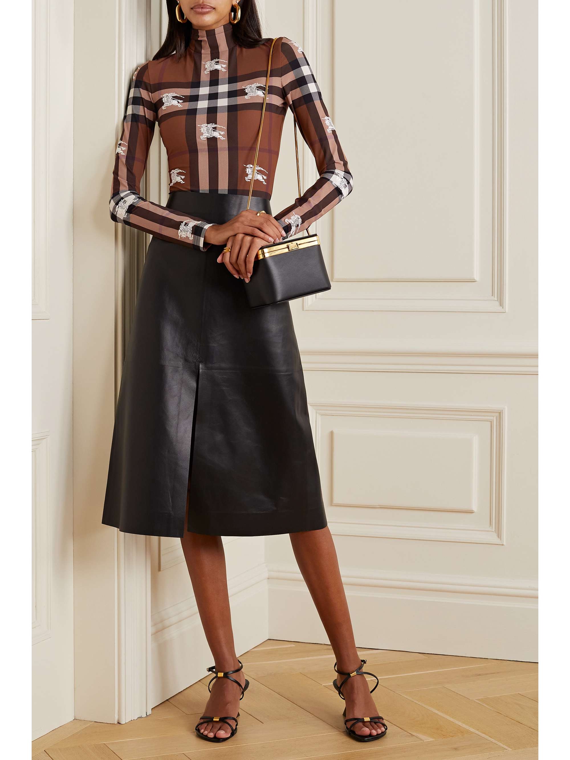 BURBERRY Checked embroidered stretch-jersey bodysuit