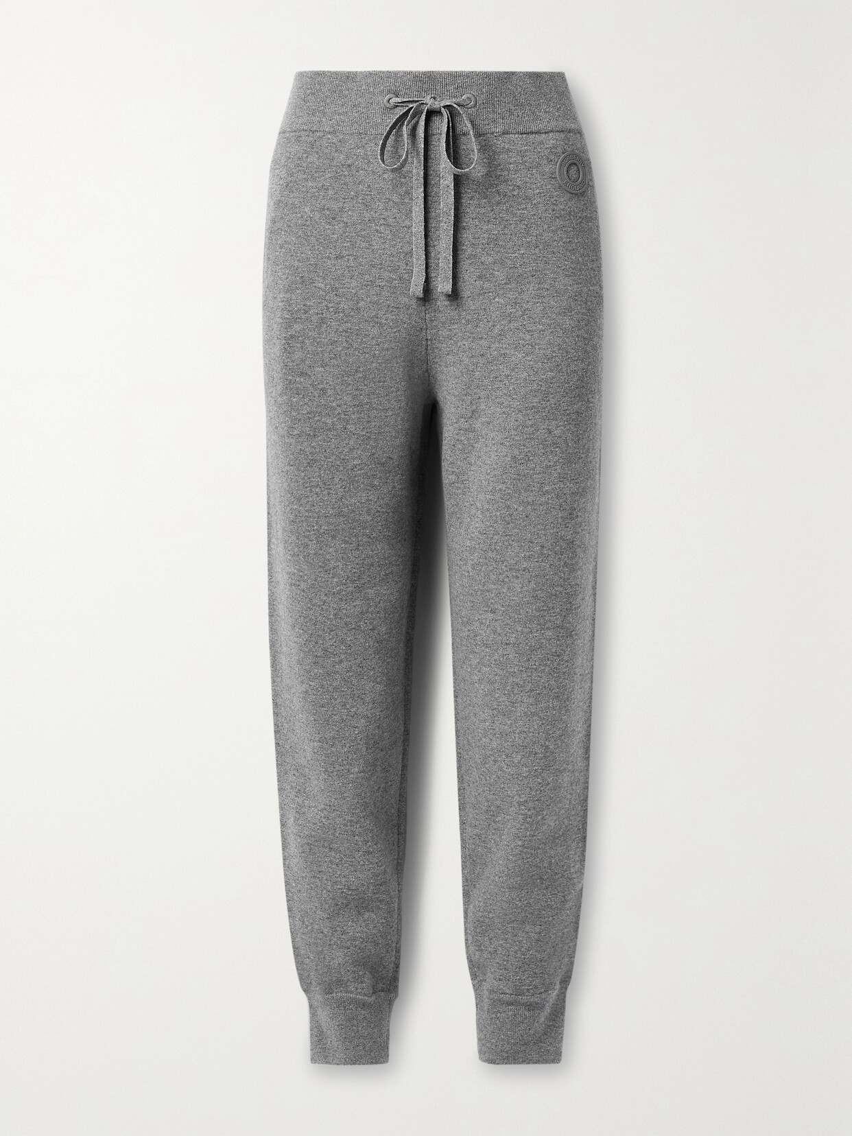 Burberry Appliquéd Paneled Knitted Tapered Track Pants In Gray