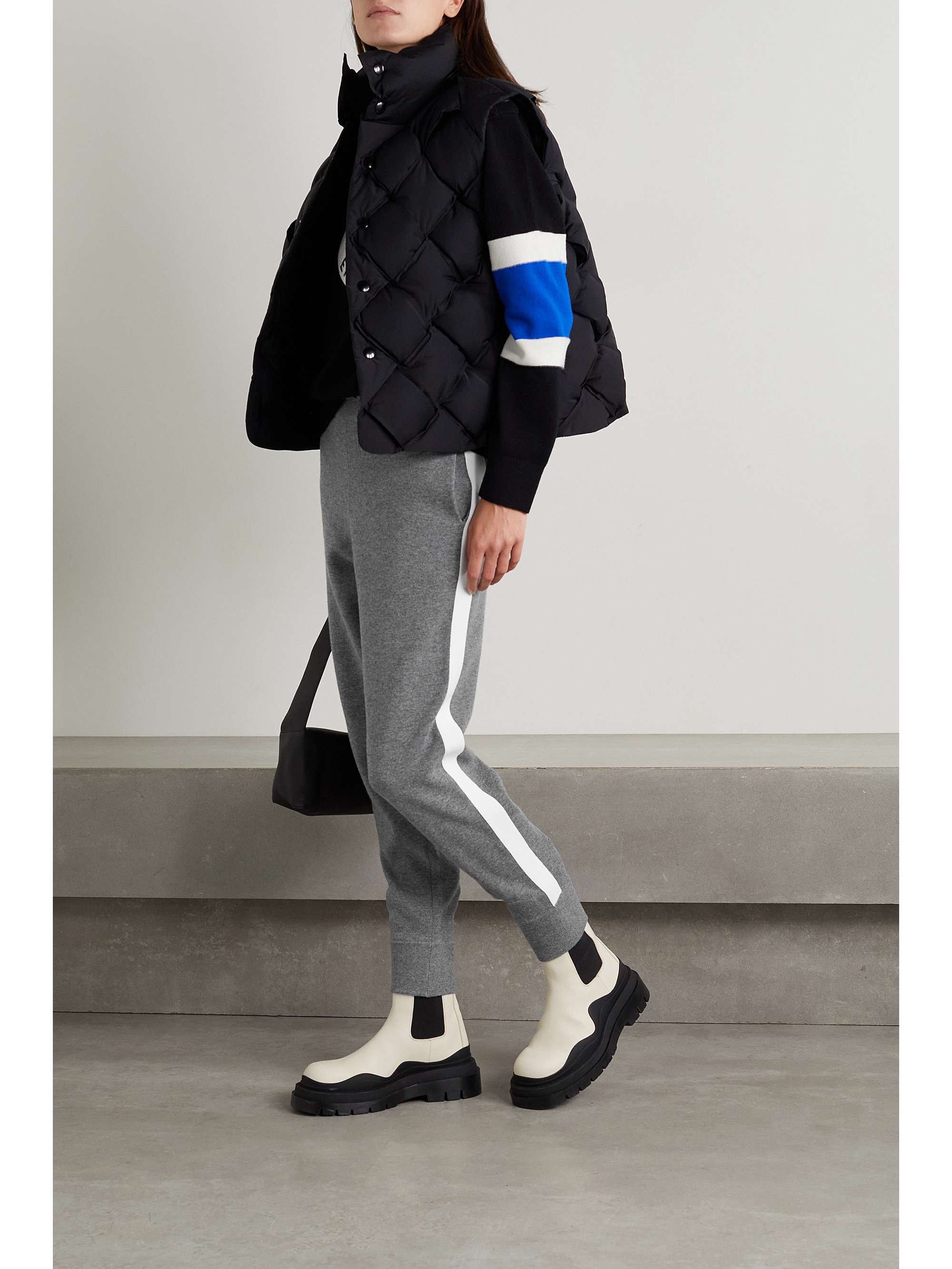 BURBERRY Appliquéd paneled knitted tapered track pants