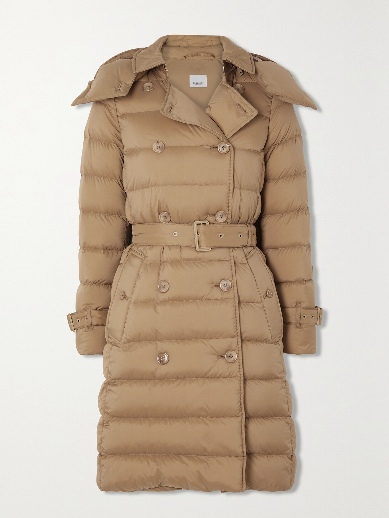 Burberry Hooded Quilted Shell Down Coat In Brown