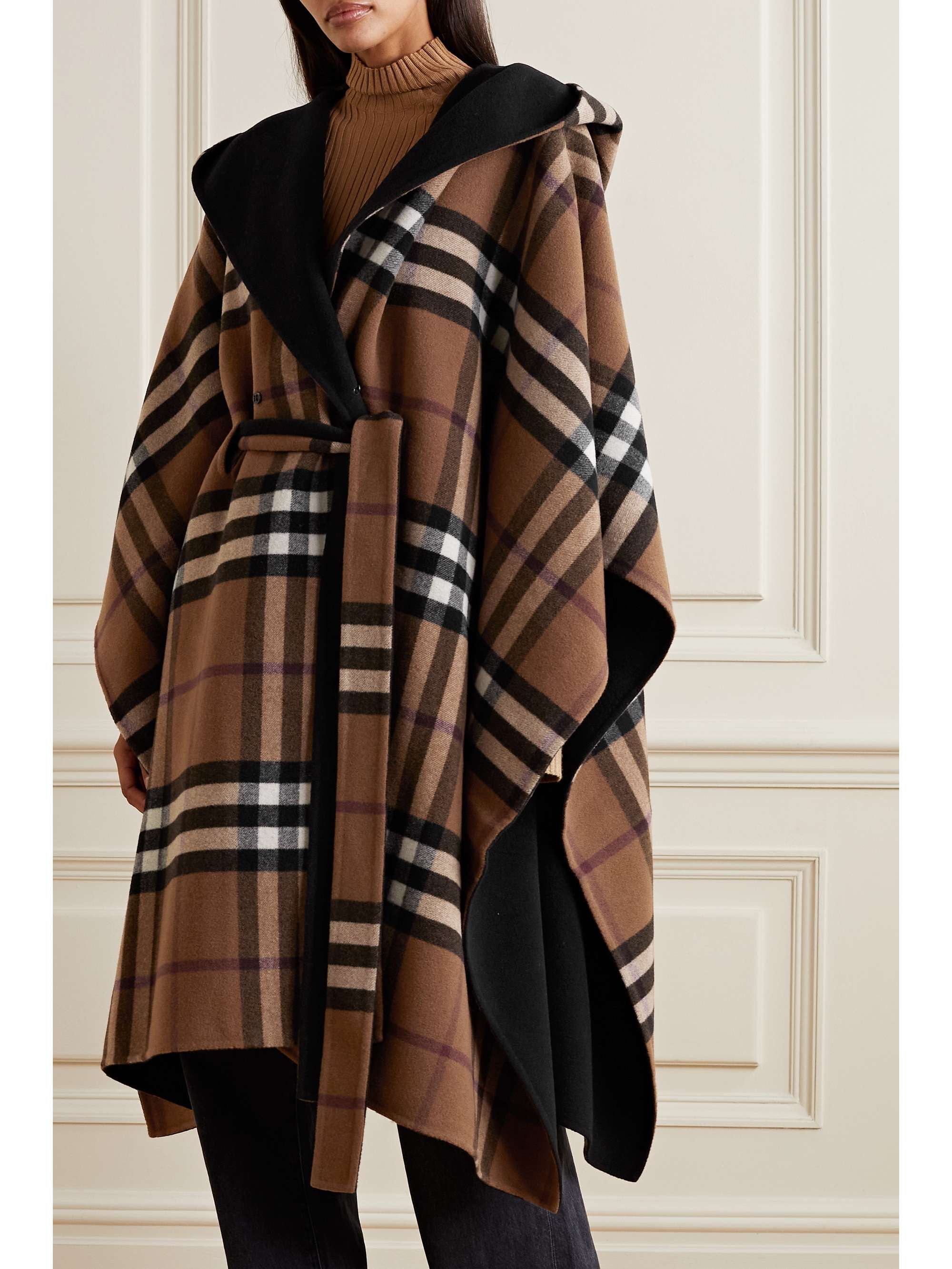 BURBERRY Reversible hooded checked wool cape | NET-A-PORTER