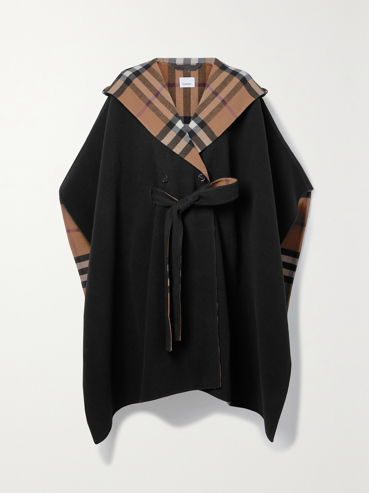 Burberry - Reversible Hooded Checked Wool Cape - Black