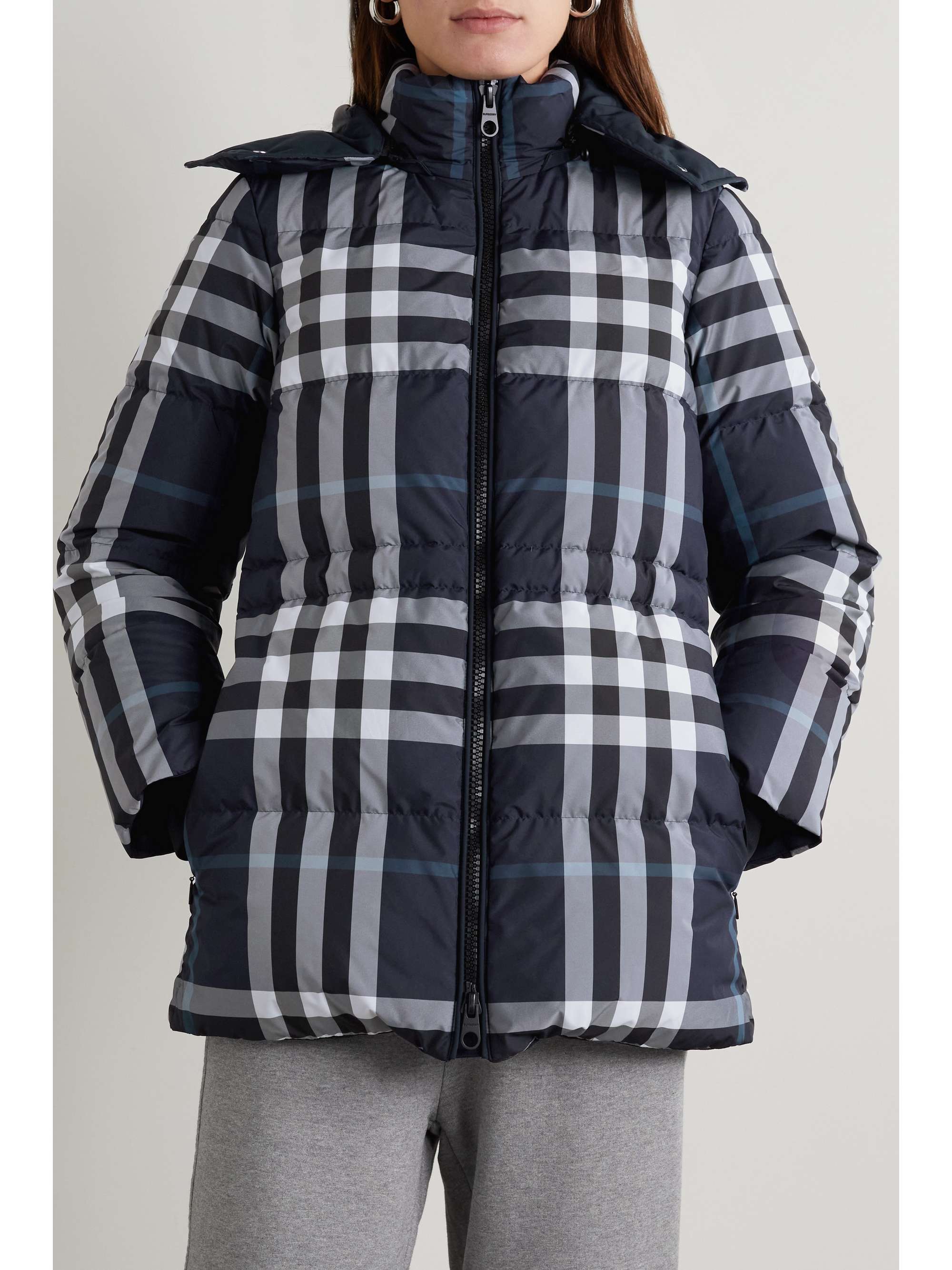 BURBERRY Checked hooded quilted shell coat