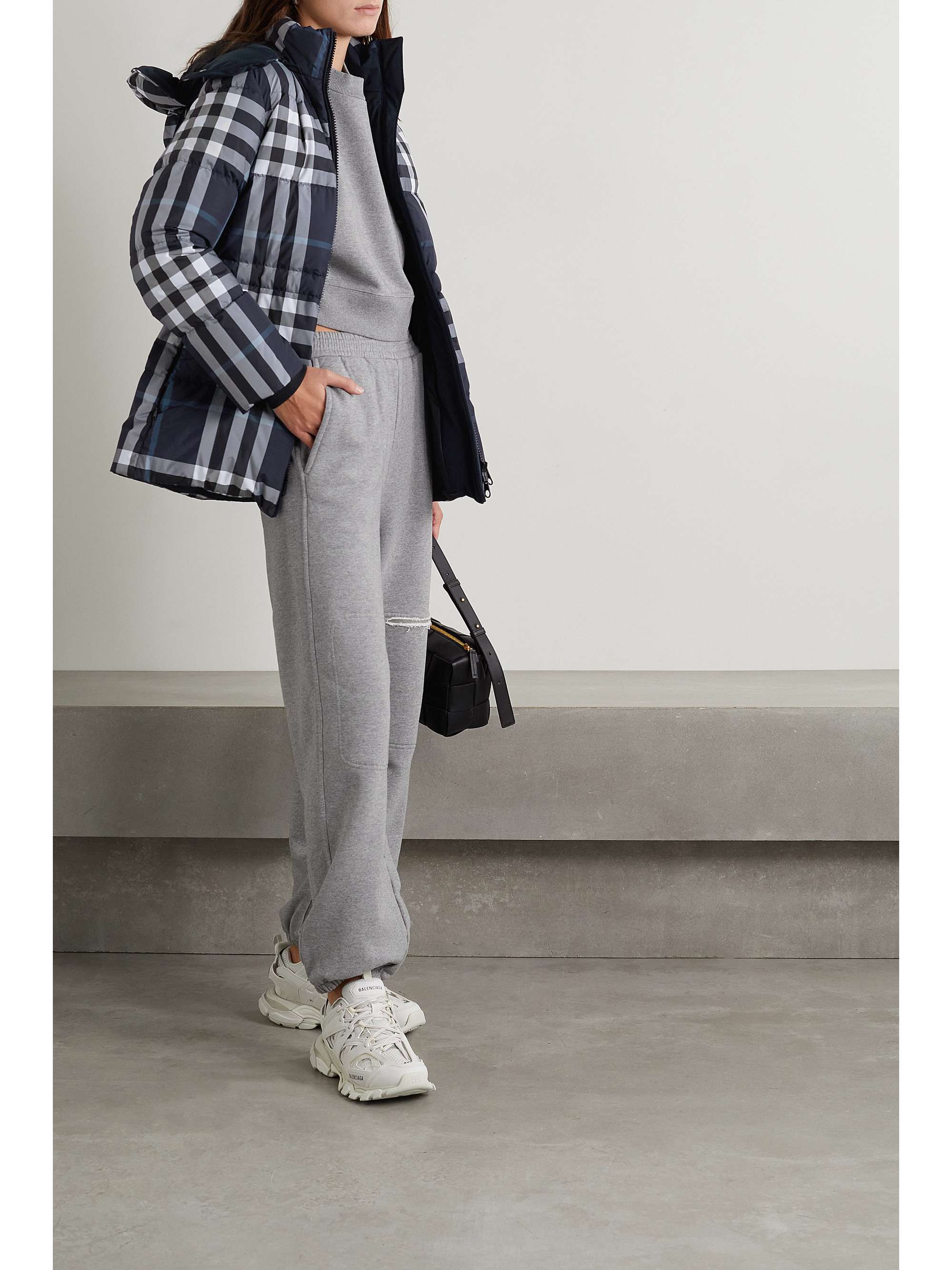 BURBERRY Checked hooded quilted shell coat