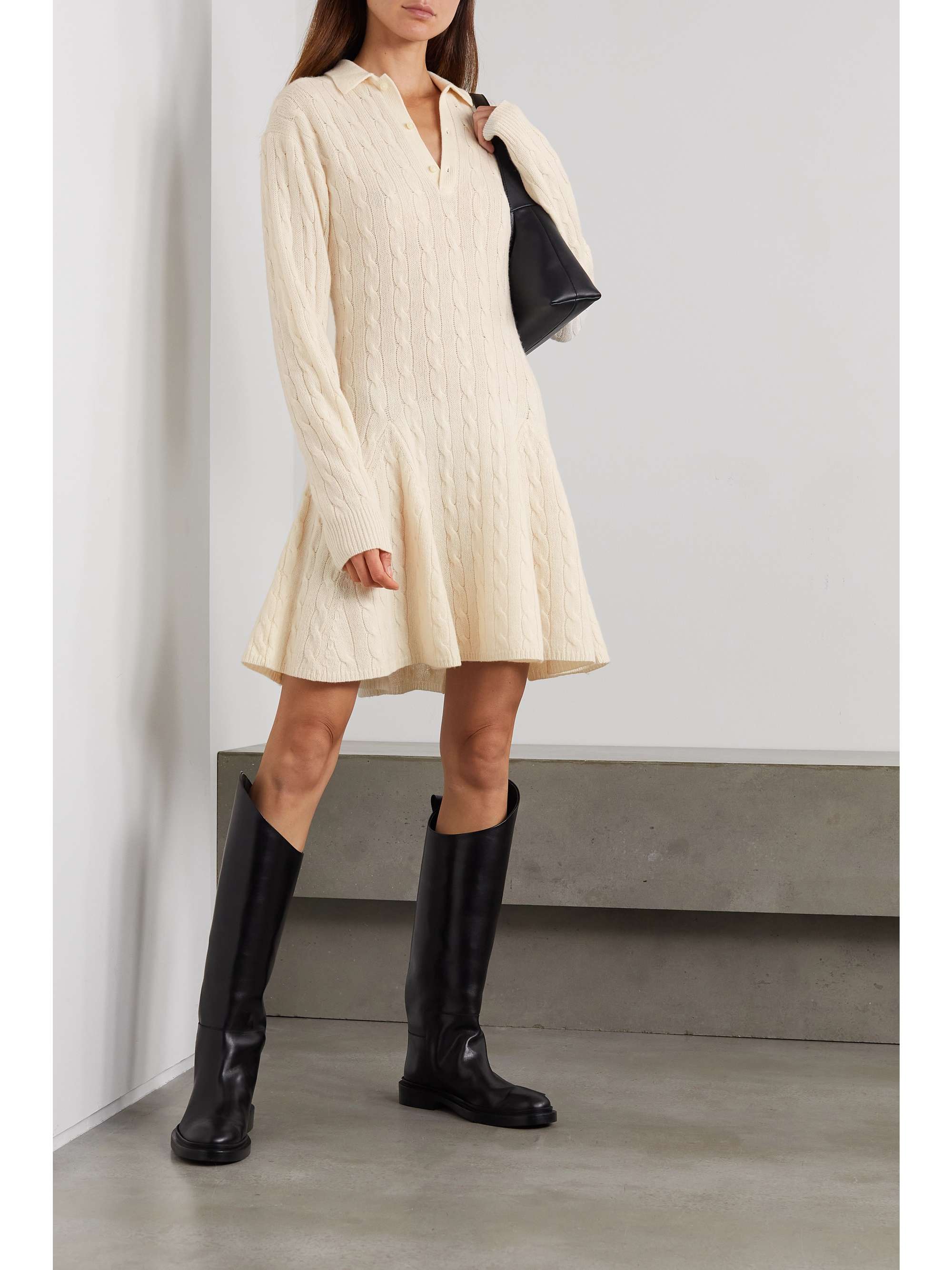 Cream Cableknit wool and cashmereblend mini dress POLO RALPH LAUREN