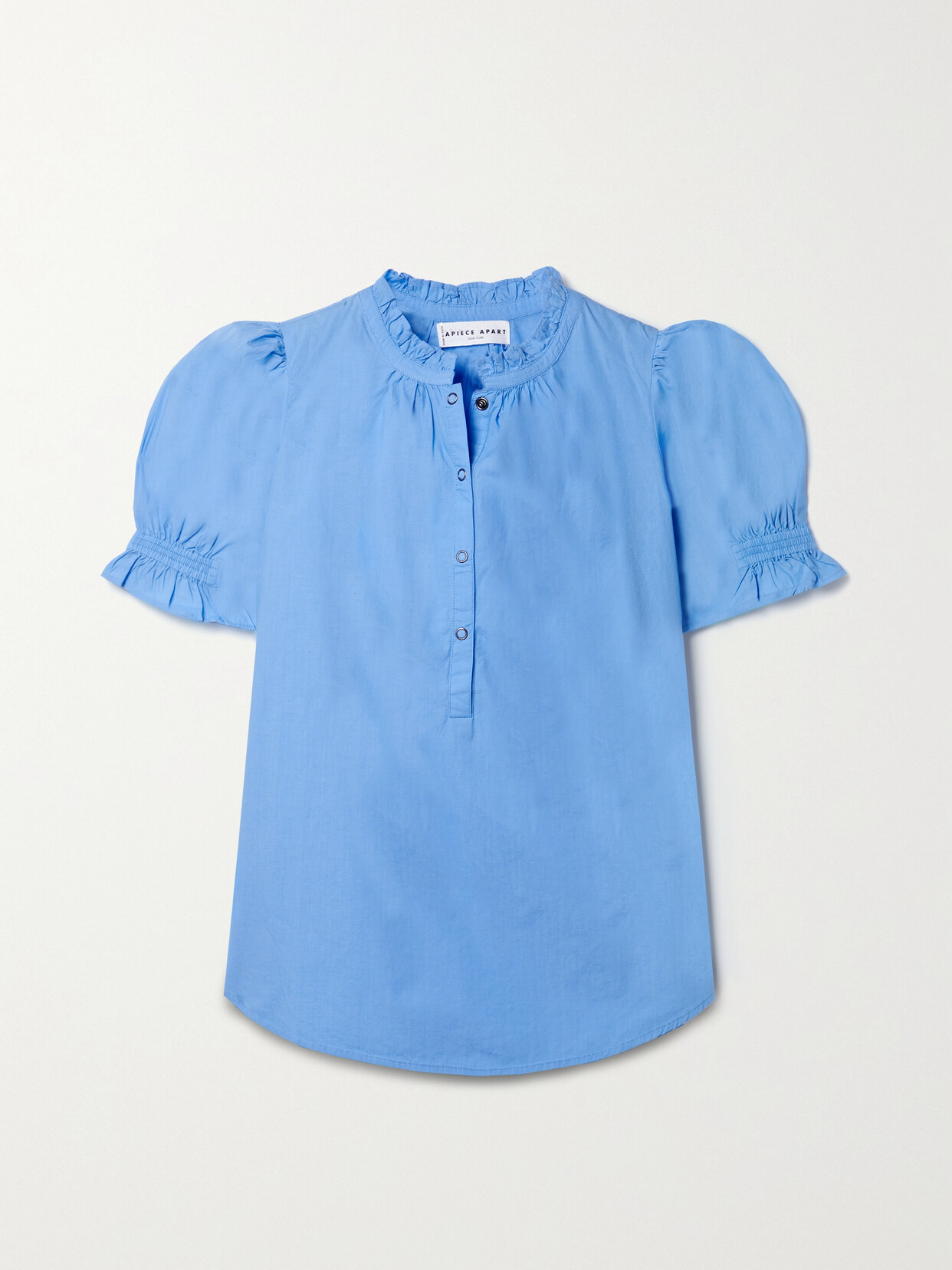 Apiece Apart Los Altos Ruffled Cotton-poplin Top In Blue