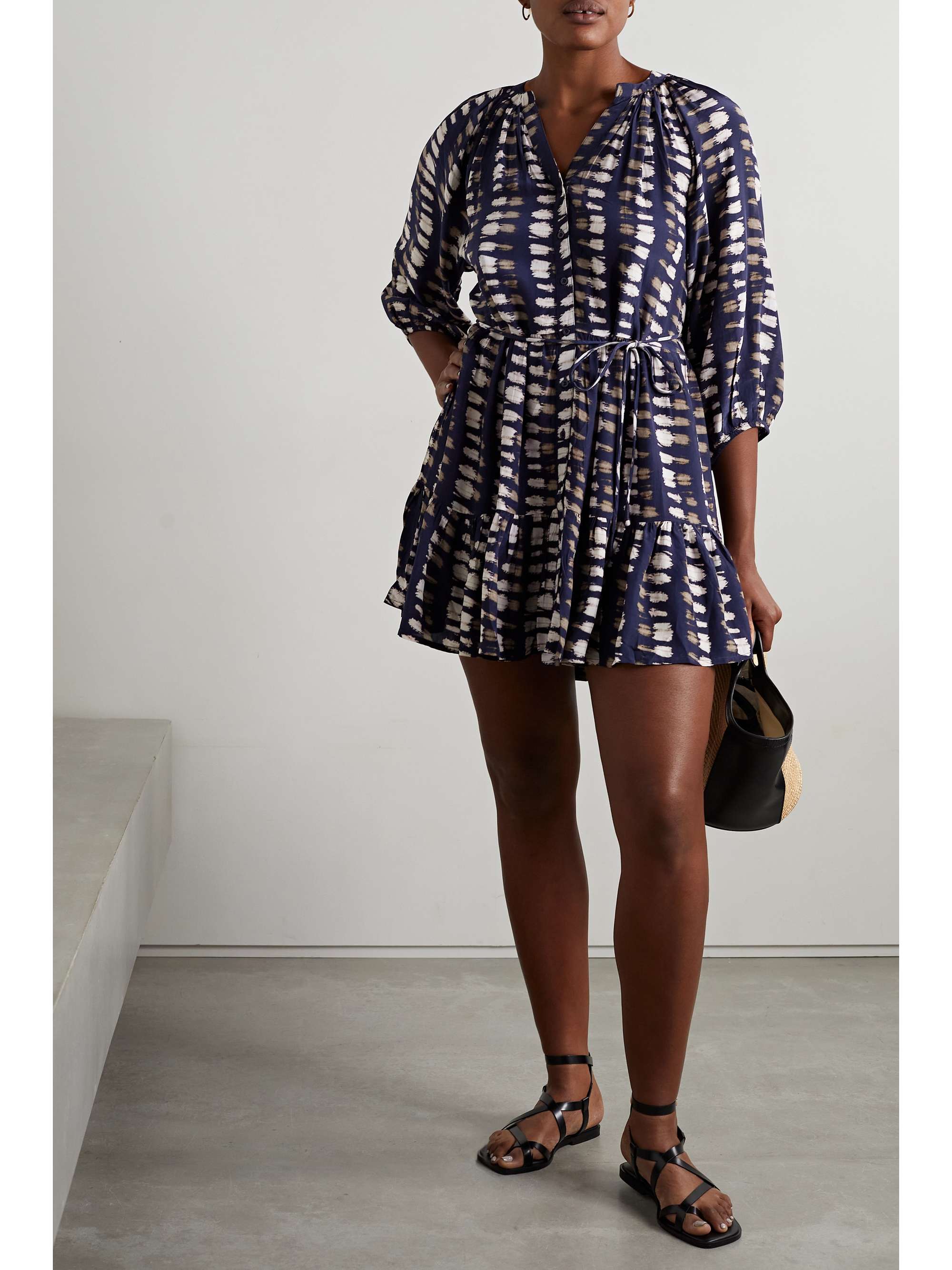 APIECE APART Mitte tiered printed crepe de chine mini dress | NET-A-PORTER