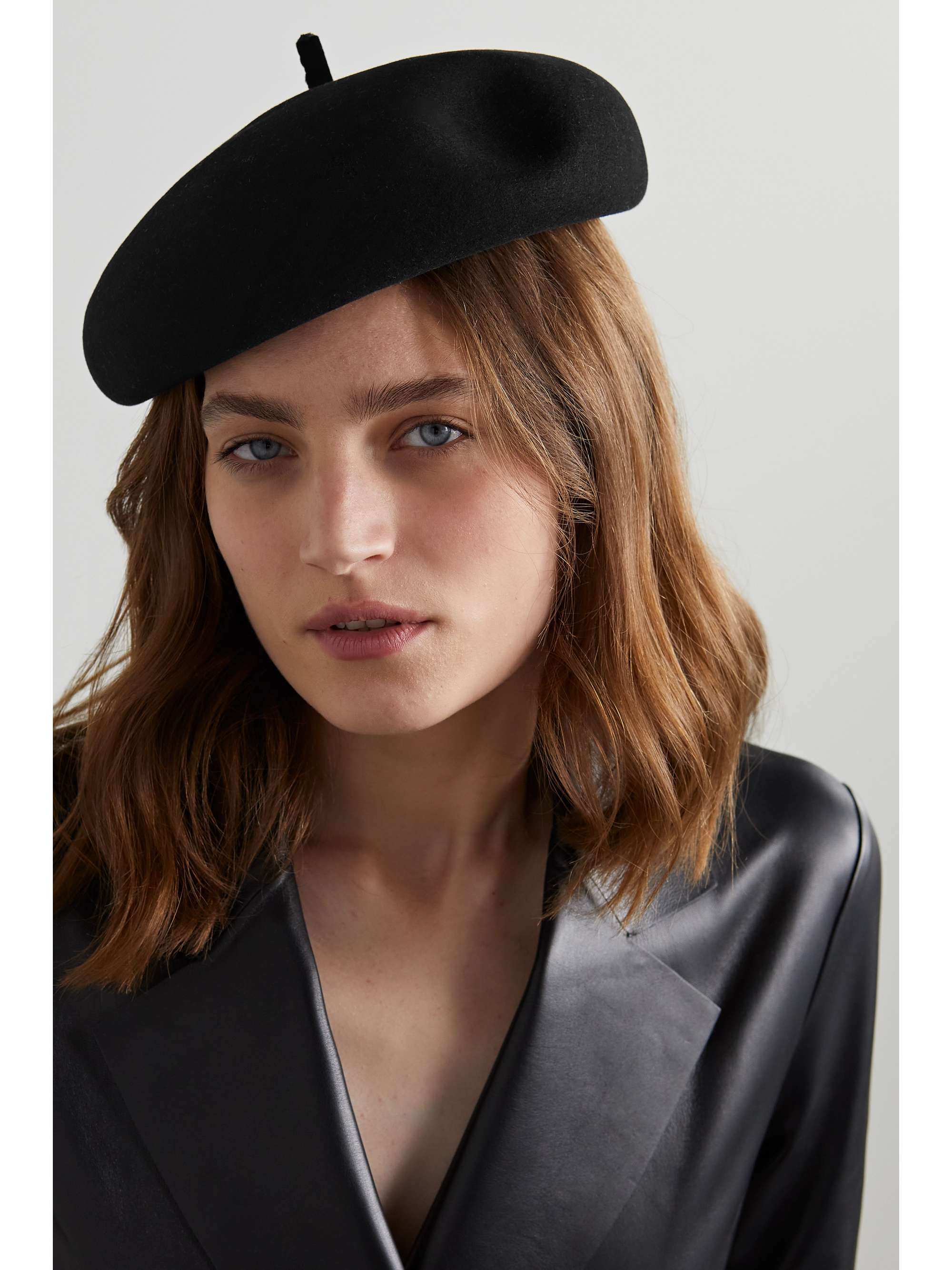 GIGI BURRIS + NET SUSTAIN Finn velvet-trimmed wool-felt beret