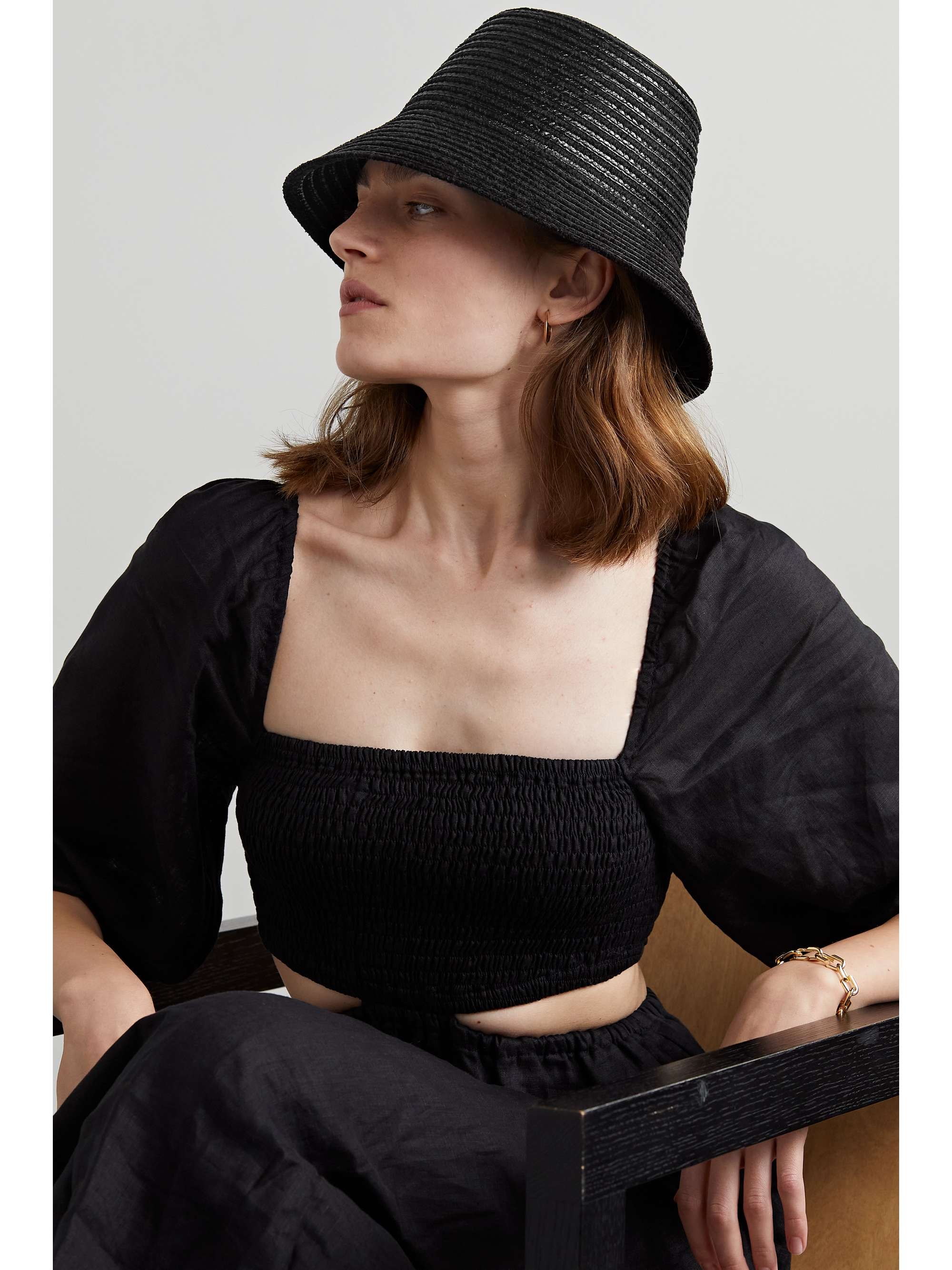 GIGI BURRIS + NET SUSTAIN Ida straw and wool-chenille bucket hat
