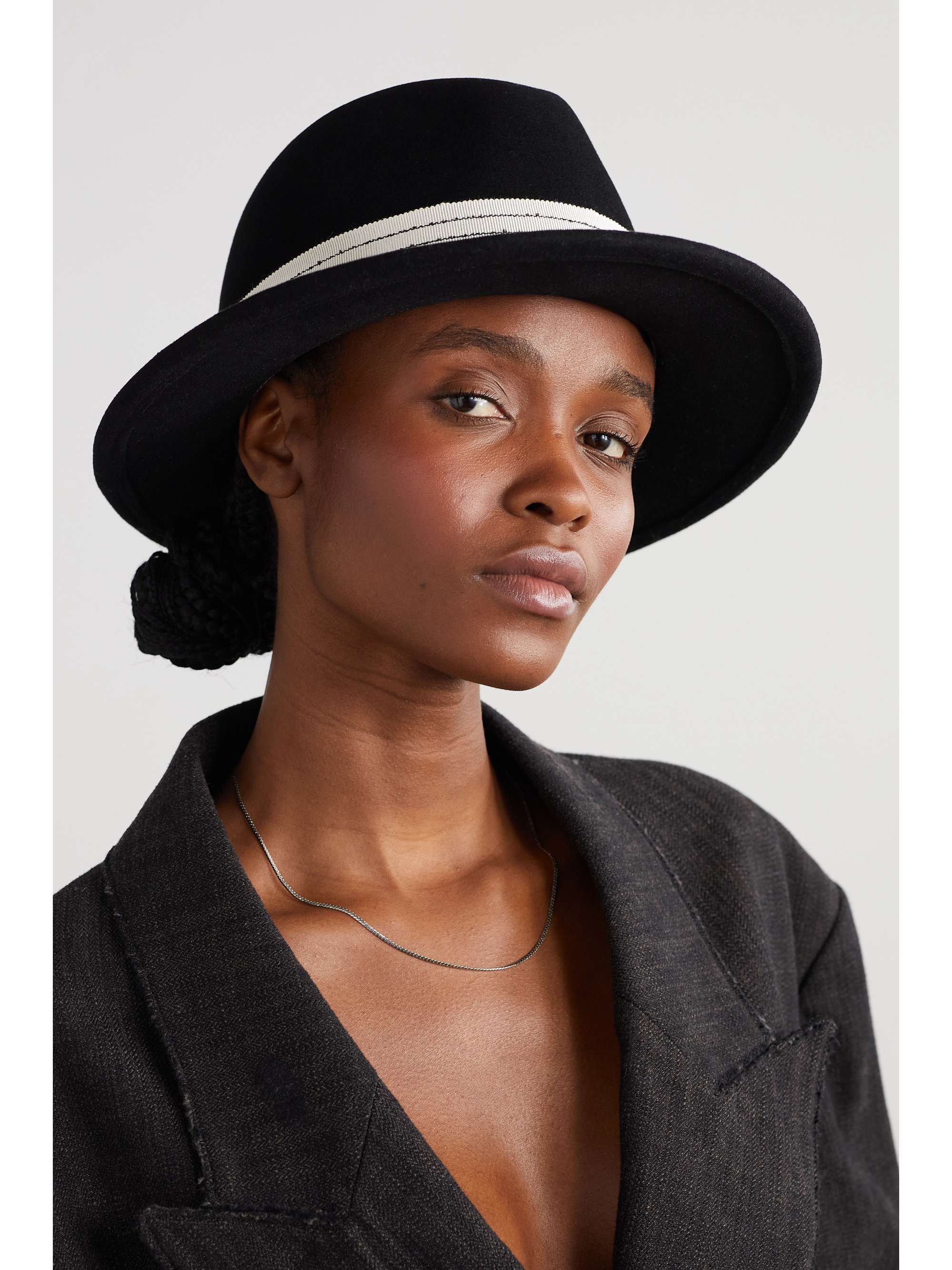 GIGI BURRIS + NET SUSTAIN Grosgrain-trimmed wool and cotton-blend fedora