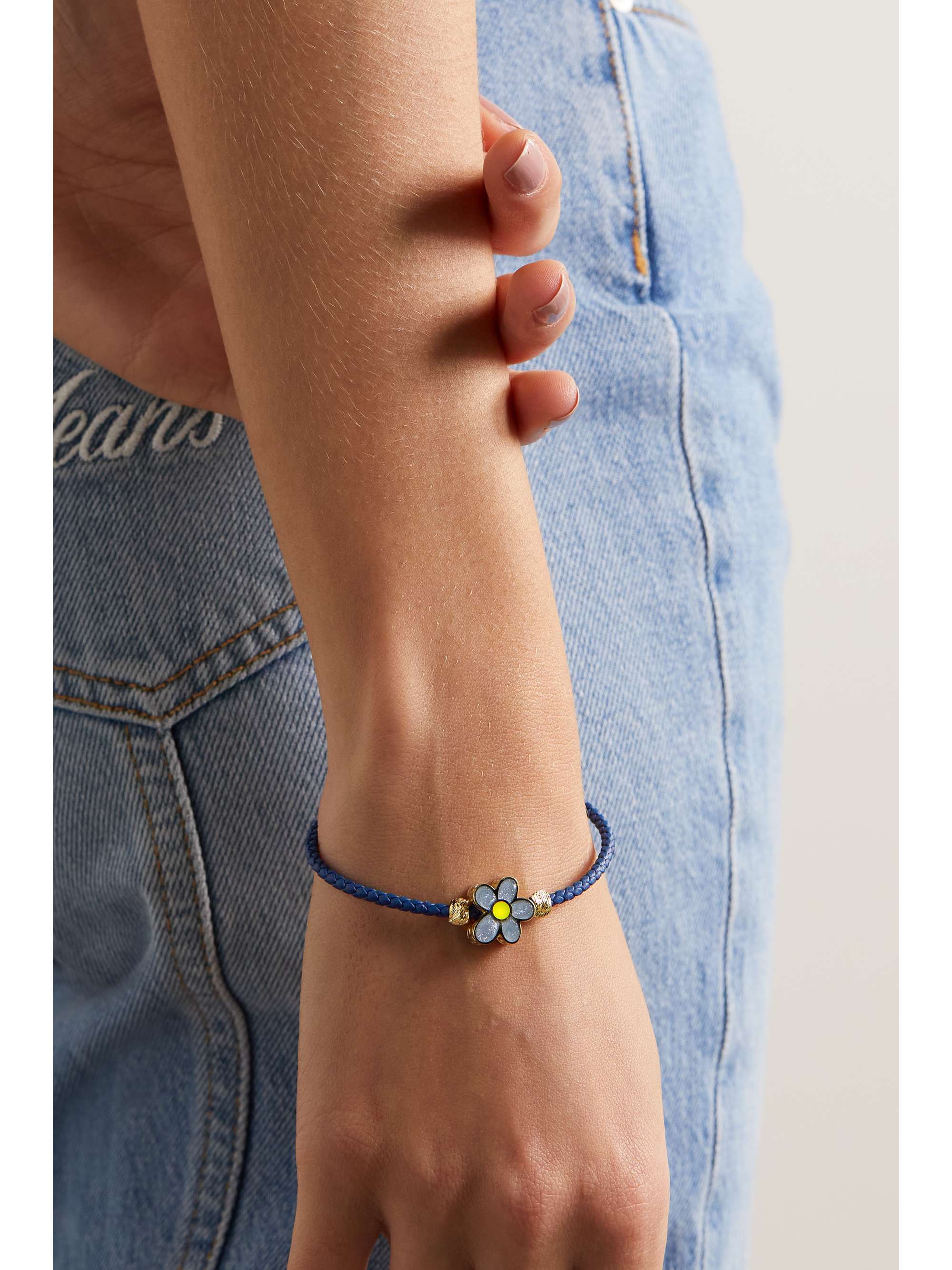 LAUREN RUBINSKI Lemon 14-karat gold, enamel and leather bracelet