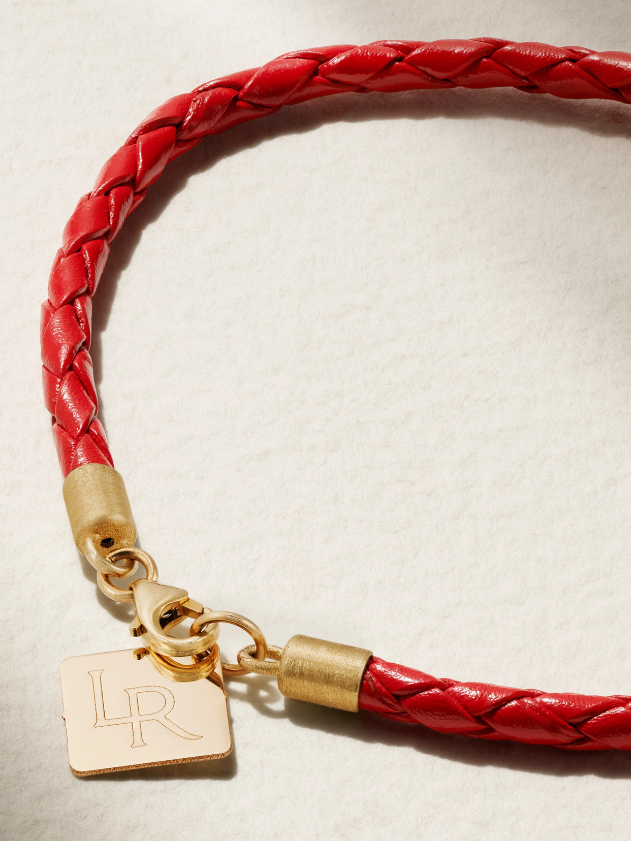 Shop Lauren Rubinski Mushroom 14-karat Gold, Enamel And Leather Bracelet In Red