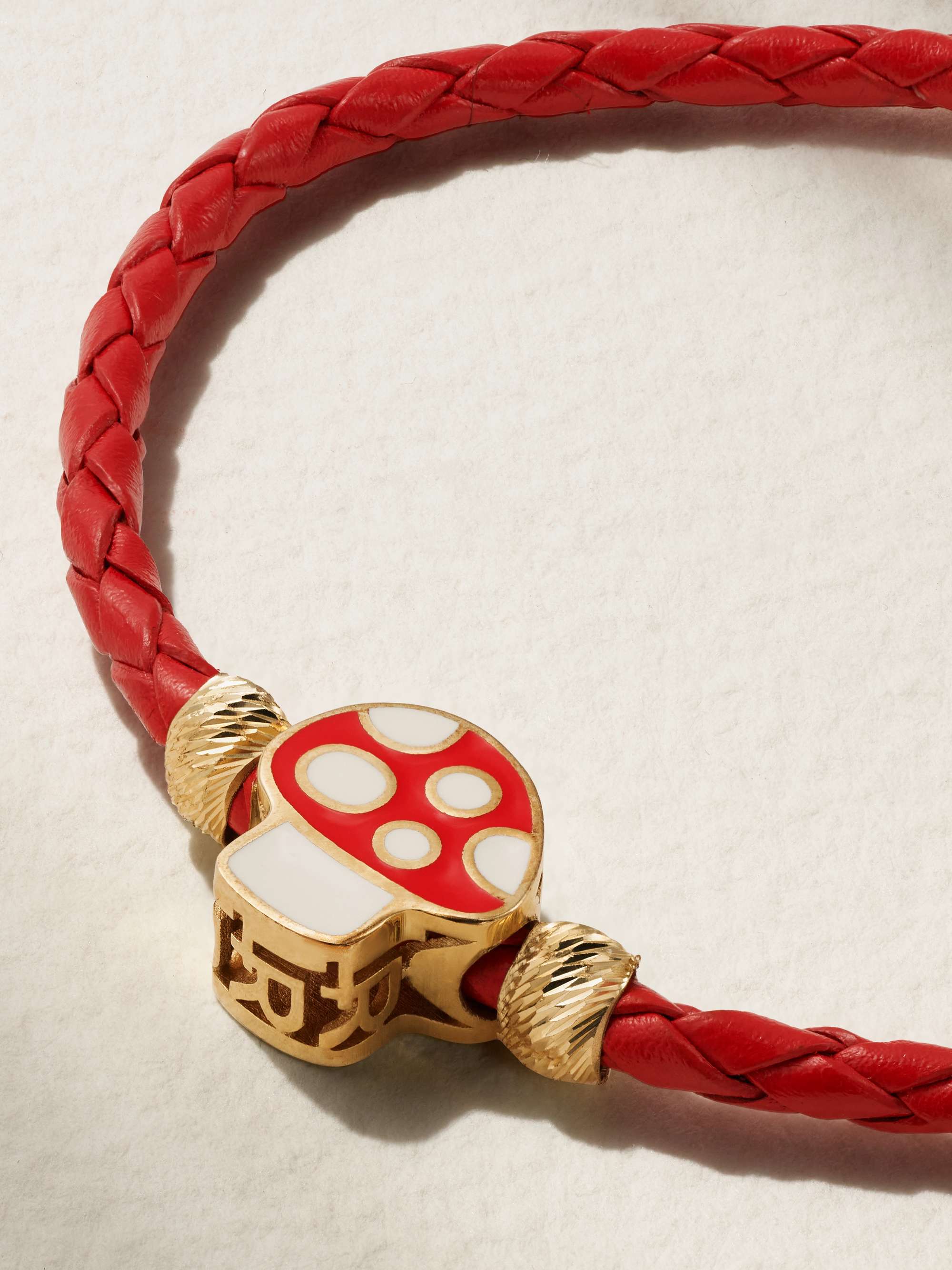 LAUREN RUBINSKI Lemon 14-karat gold, enamel and leather bracelet
