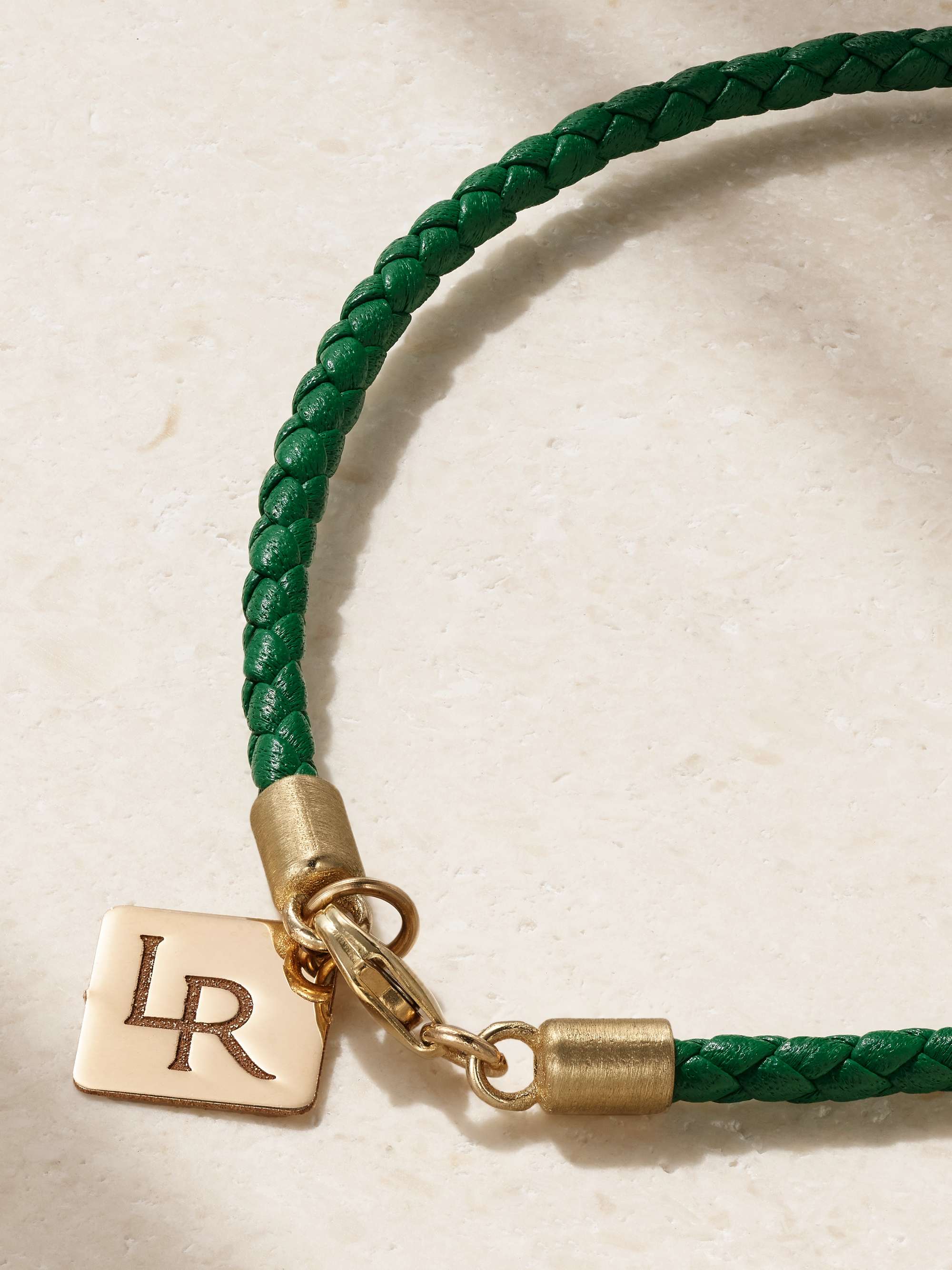 LAUREN RUBINSKI Lemon 14-karat gold, enamel and leather bracelet