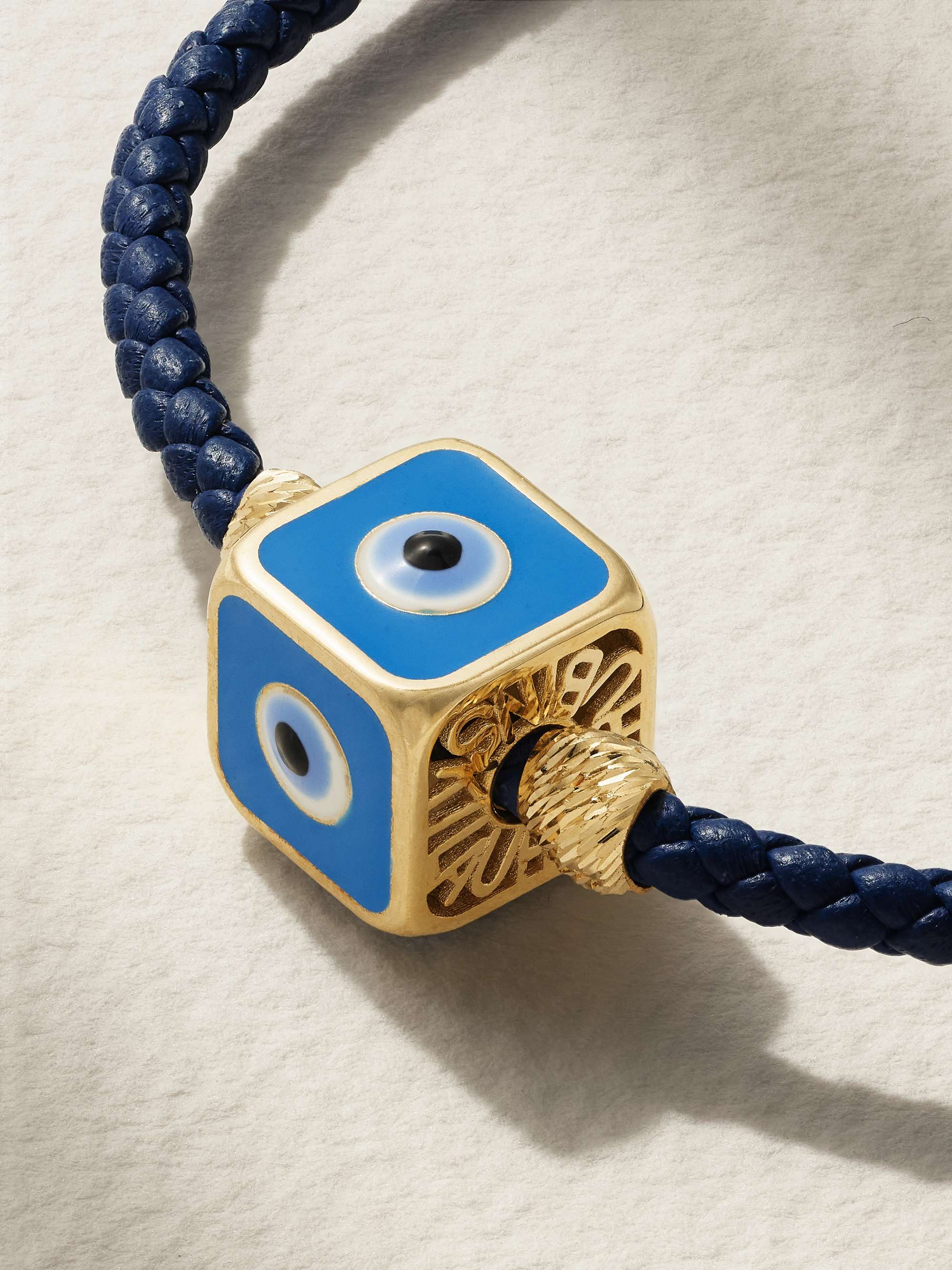 LAUREN RUBINSKI Evil Eye 14-karat gold, enamel and leather bracelet