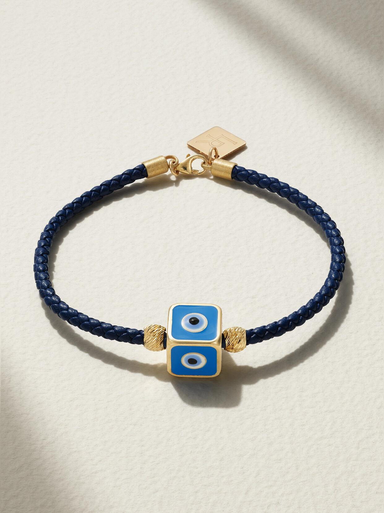 Lauren Rubinski - Evil Eye 14-karat Gold, Enamel And Leather Bracelet - Blue