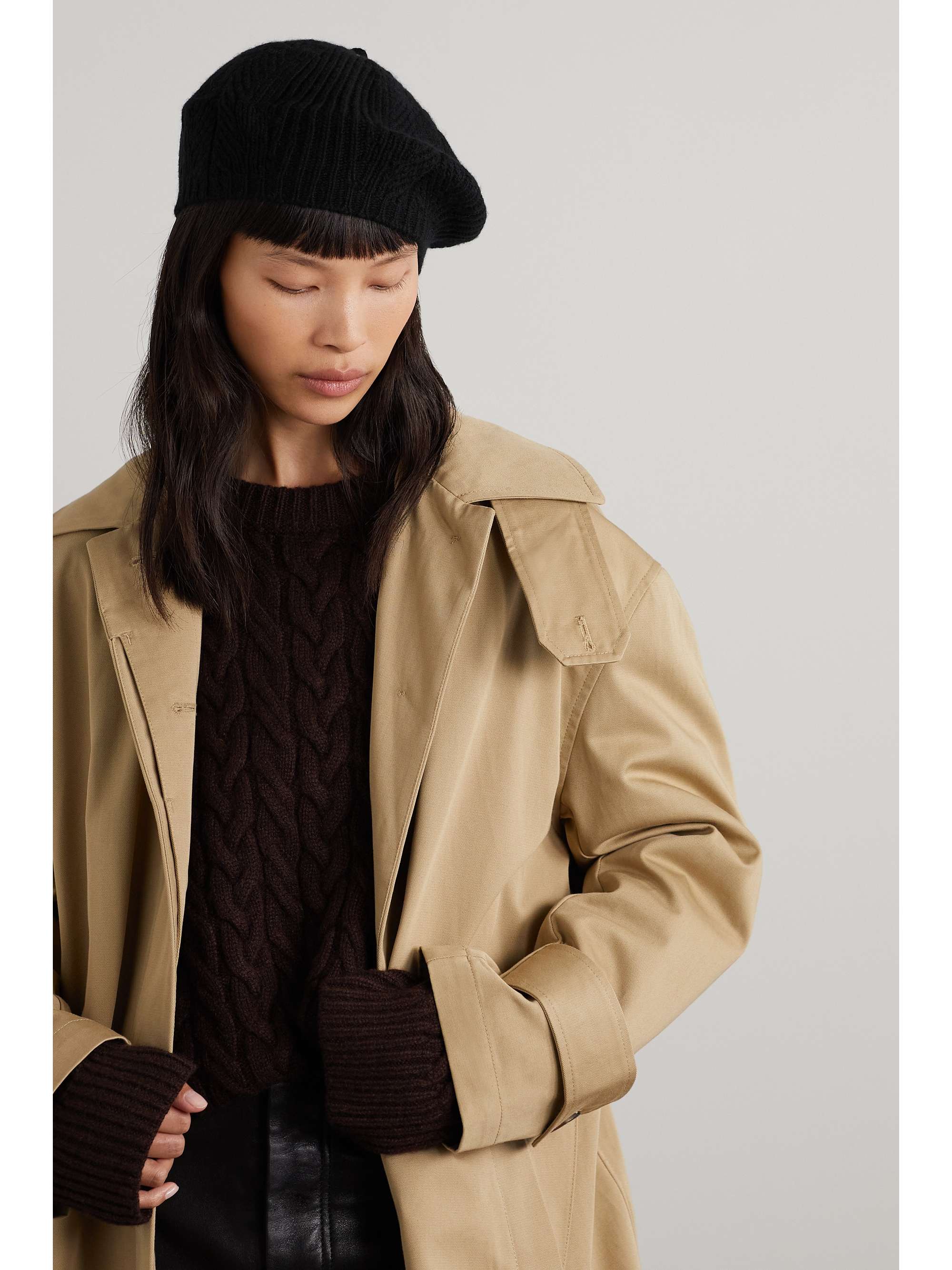 JOHNSTONS OF ELGIN Herringbone cashmere beret NETAPORTER