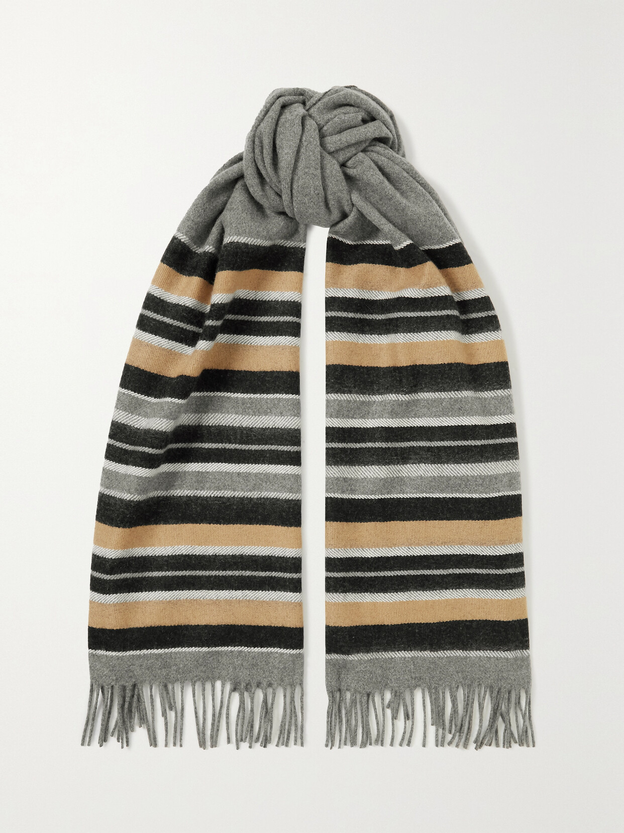 Johnstons of Elgin - Fringed Striped Cashmere Scarf - Gray