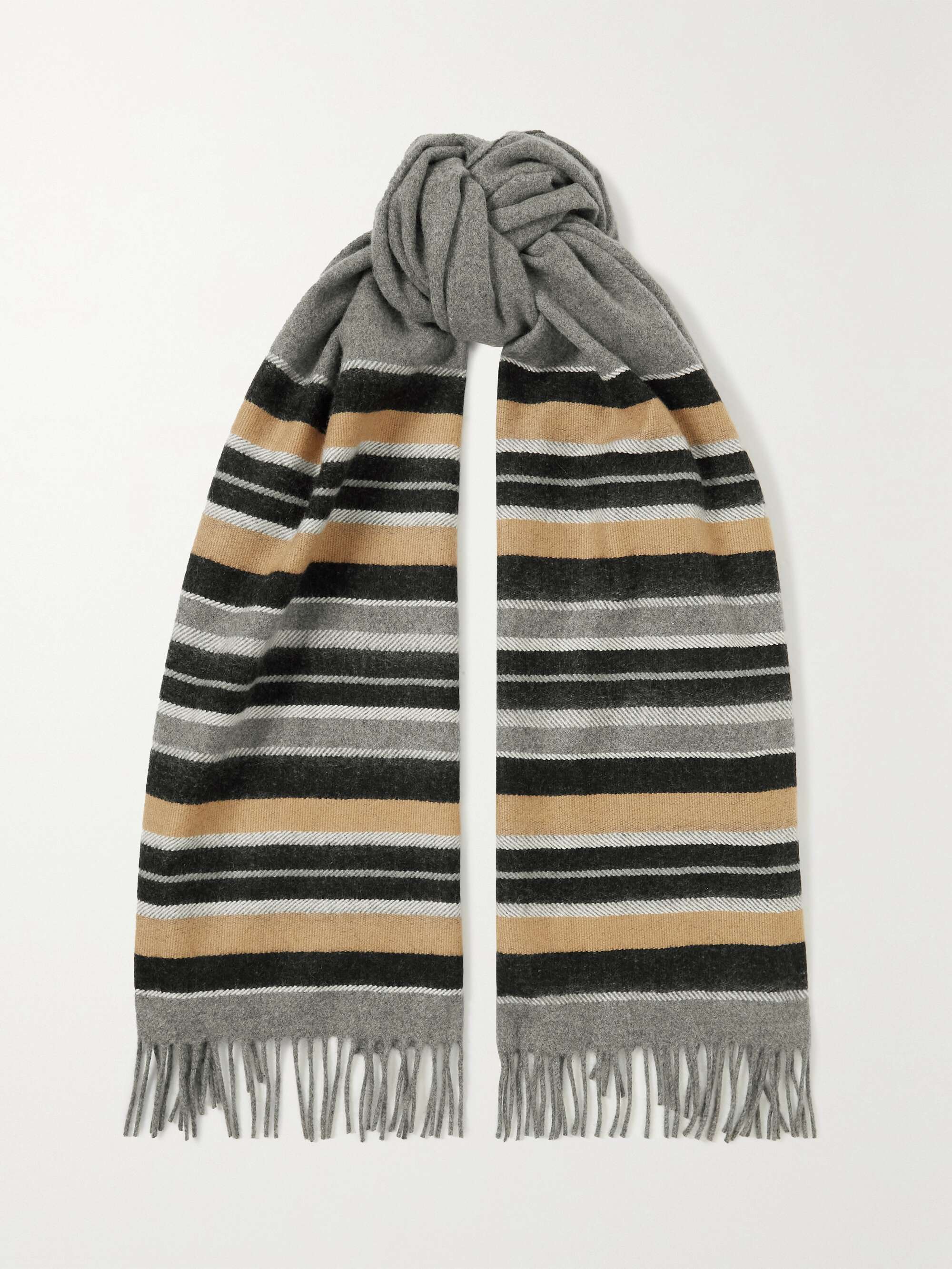 JOHNSTONS OF ELGIN Fringed striped cashmere scarf | NET-A-PORTER