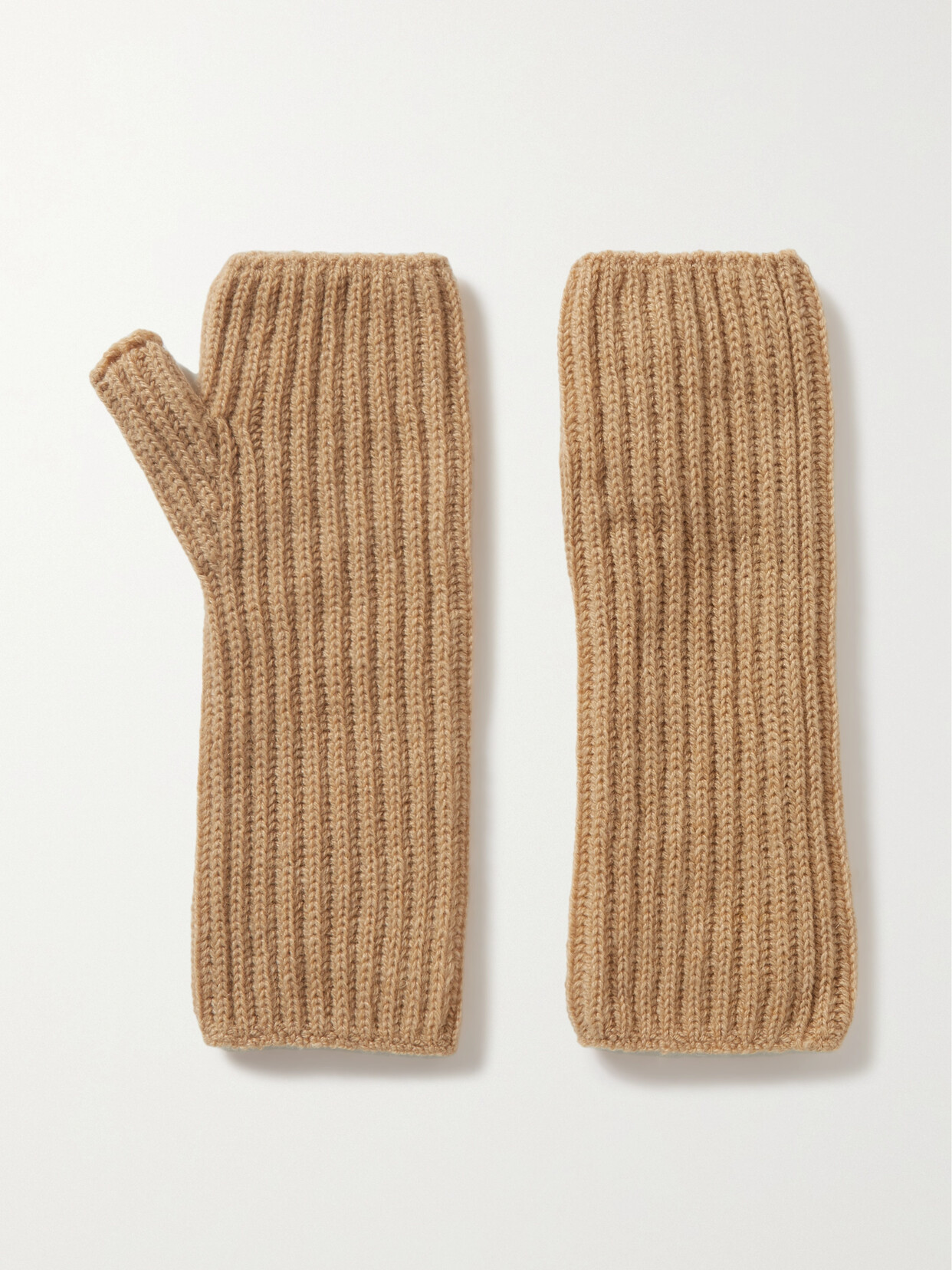 Johnstons Of Elgin Ribbed Cashmere Fingerless Gloves In Brown