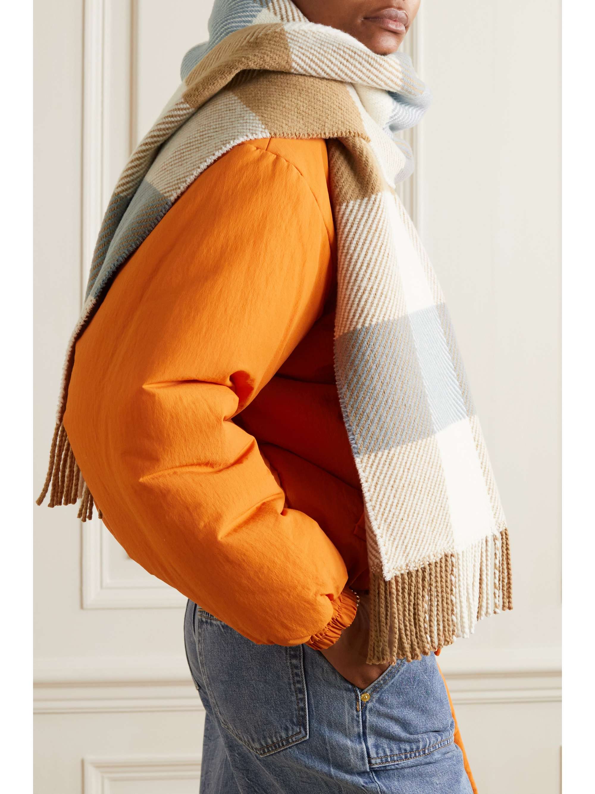 JOHNSTONS OF ELGIN Fringed checked wool and cashmereblend scarf NET