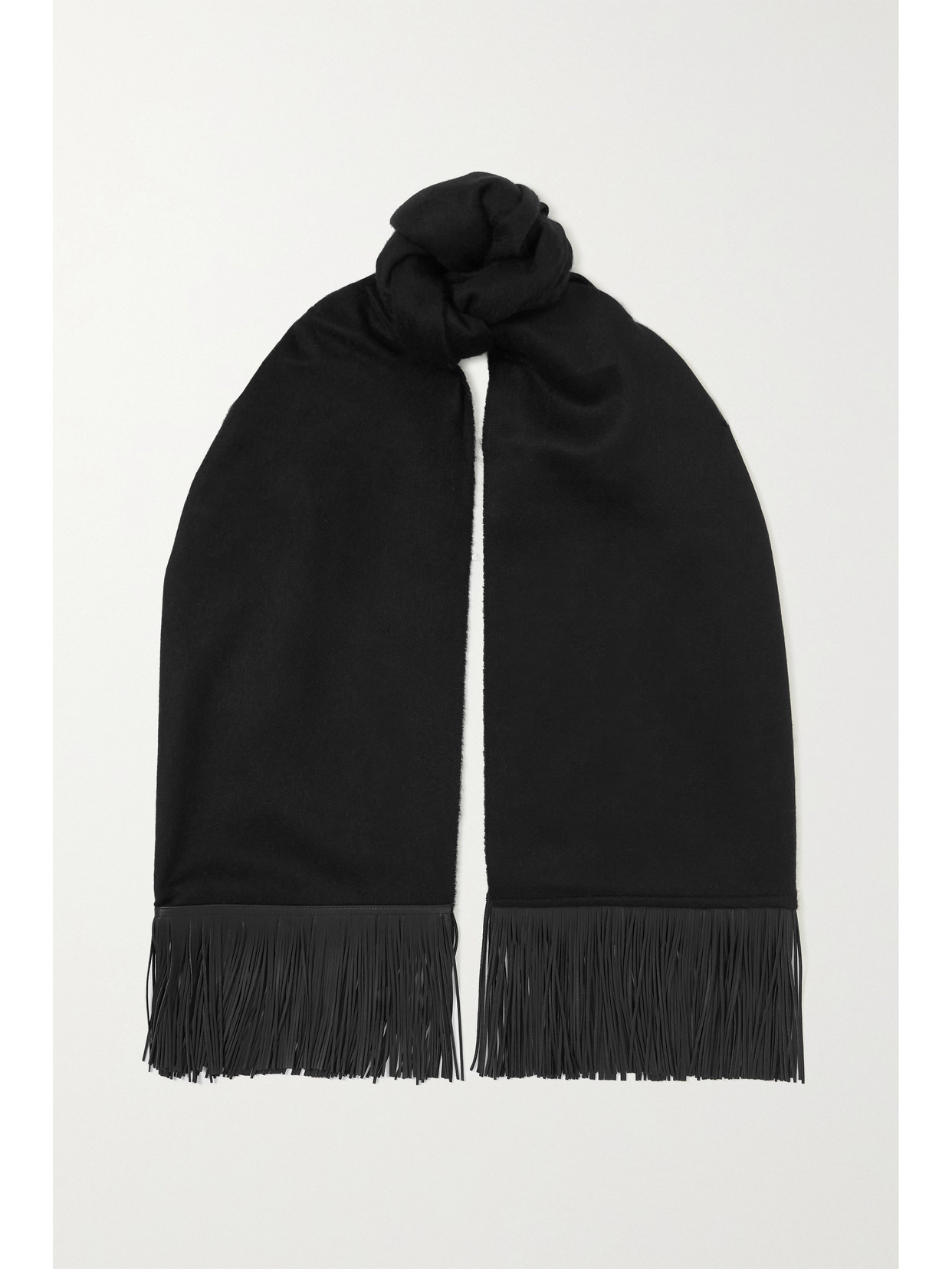 Johnstons of Elgin - Fringed Leather-trimmed Cashmere Scarf - Black