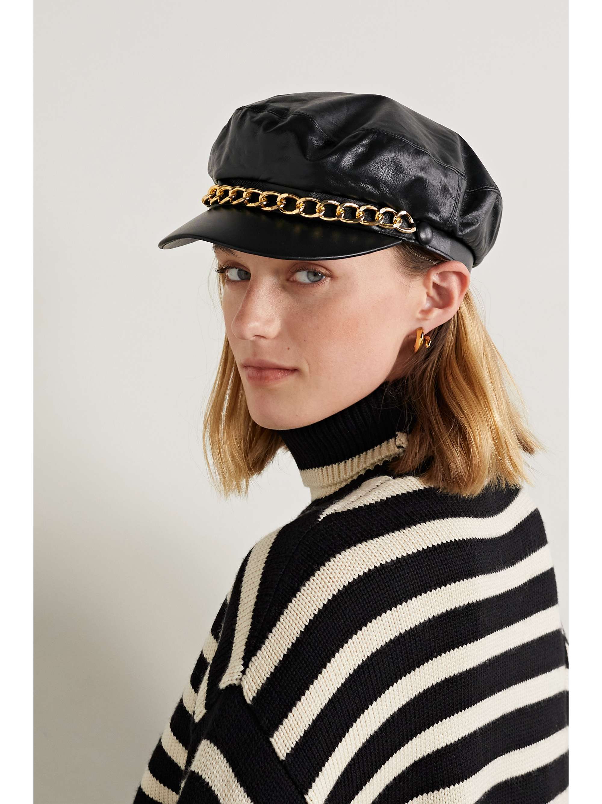 Marina chain-embellished leather cap
