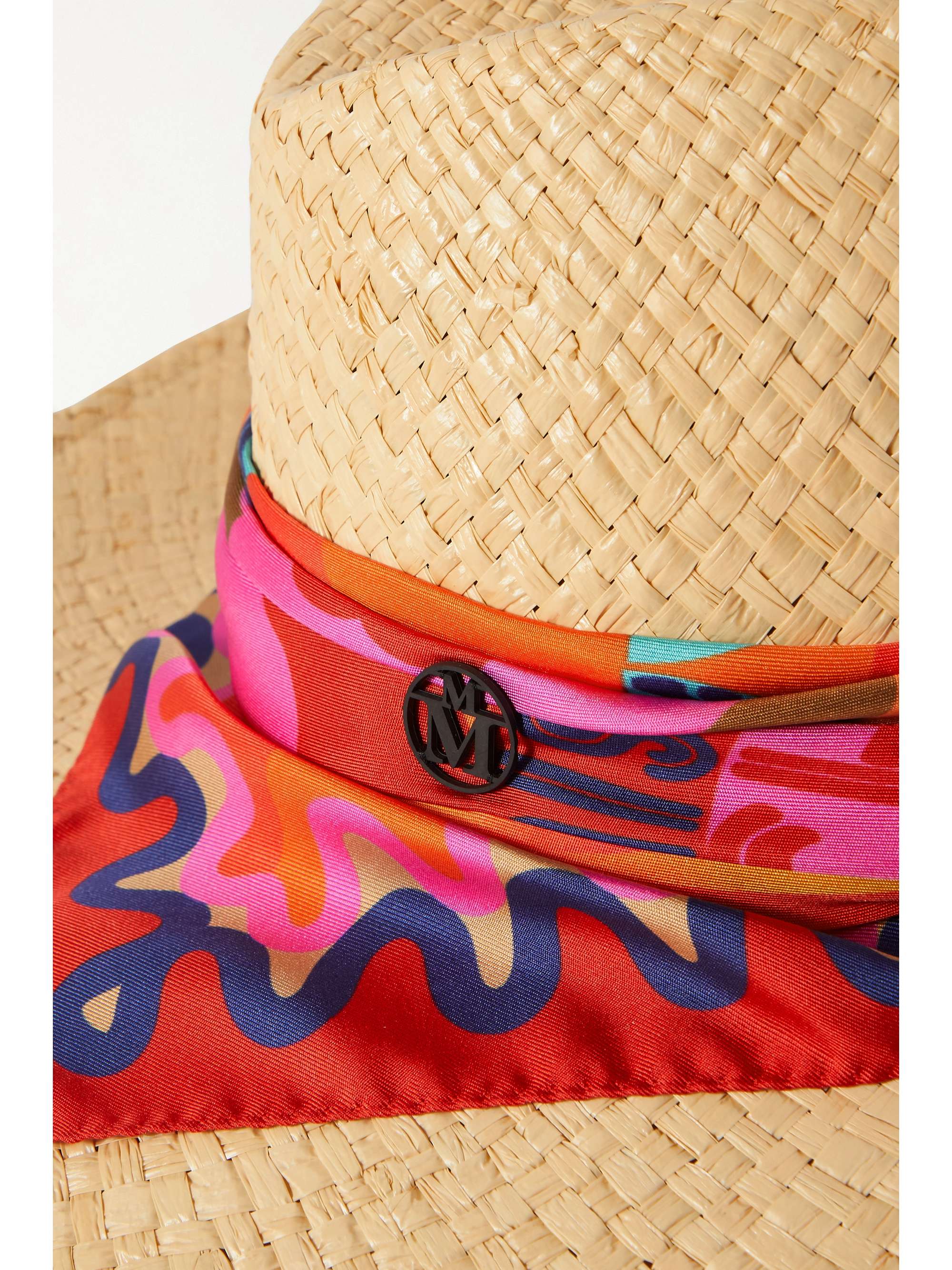 MAISON MICHEL Kate printed silk-trimmed raffia hat
