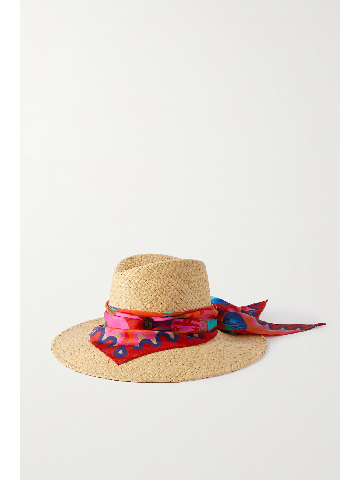 Maison Michel - Kate Printed Silk-trimmed Raffia Hat - Neutrals